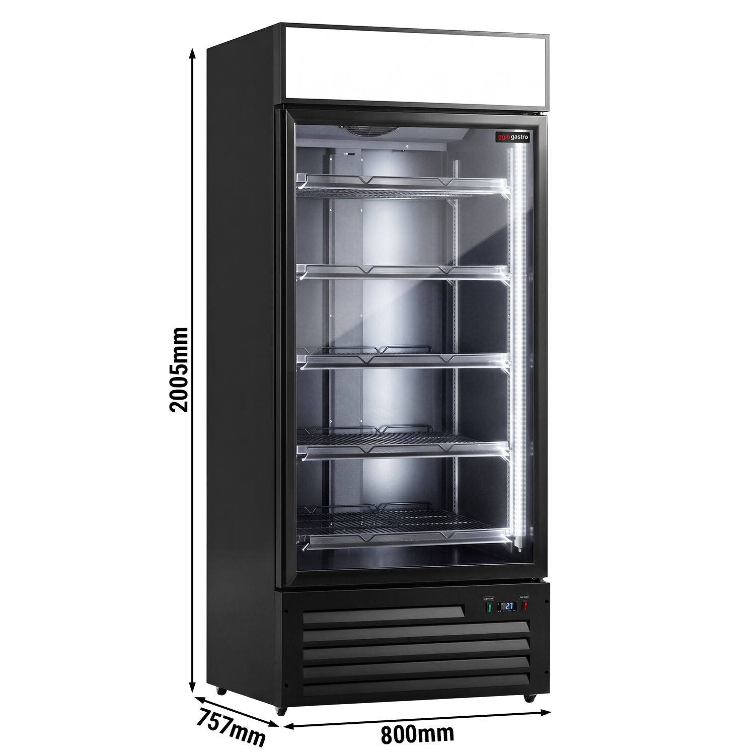 Beverage fridge - 800 litres - with 1 glass door & advertising display