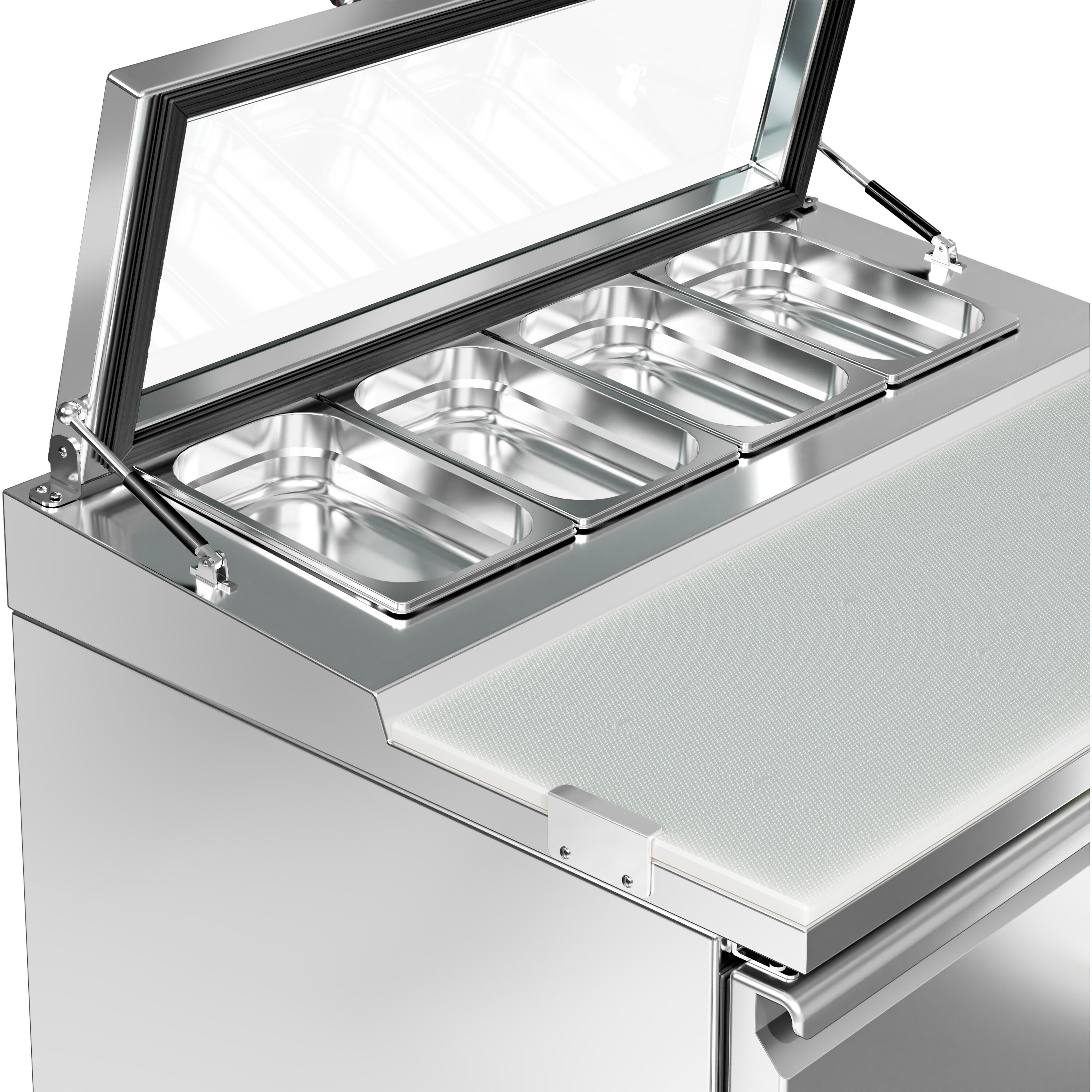 Saladette réfrigérée PREMIUM - 900mm - 159L - 2 portes - avec découpe pour 4x GN 1/3 & Couvercle verre