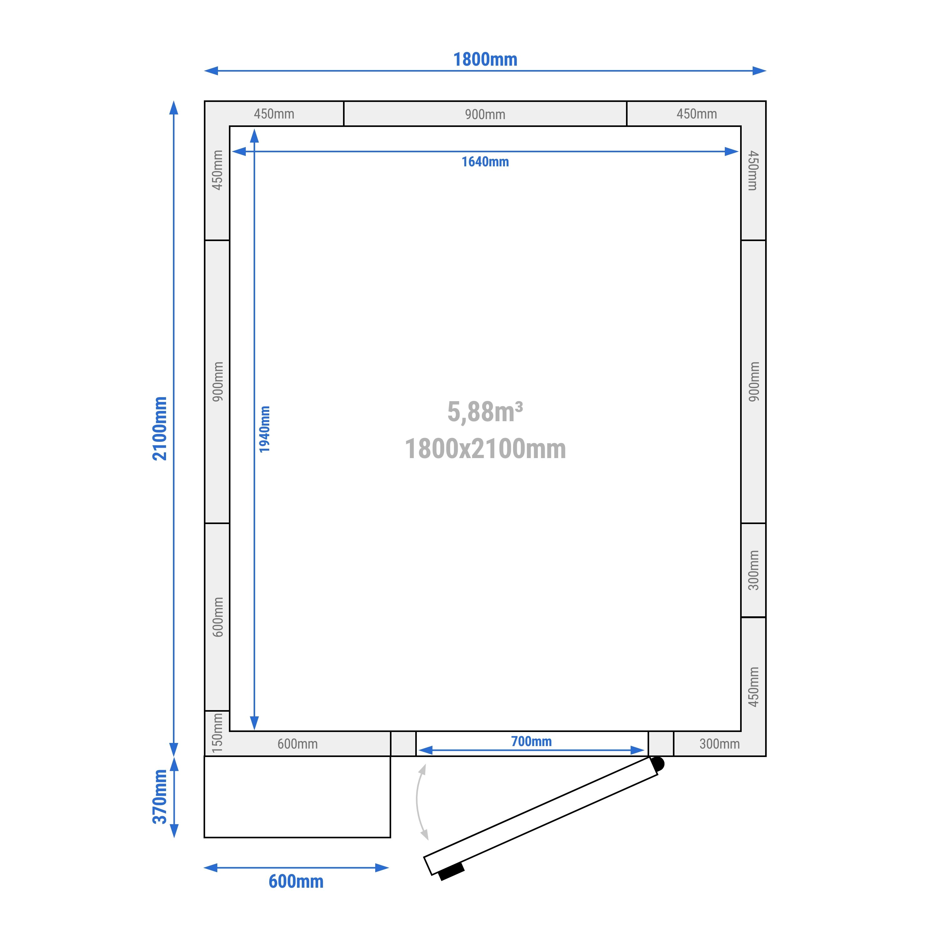 Chambre froide - 1800 x 2100 mm - 5,88 m³ - groupe frigorifique inclus
