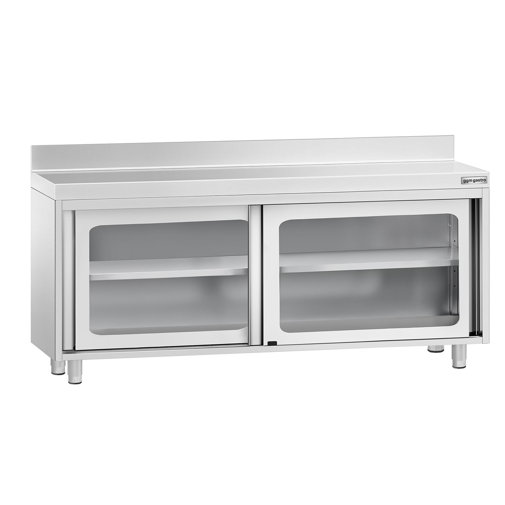 Table armoire en acier inoxydable PREMIUM - 1800x700mm - avec portes coulissantes vitrées - avec dosseret