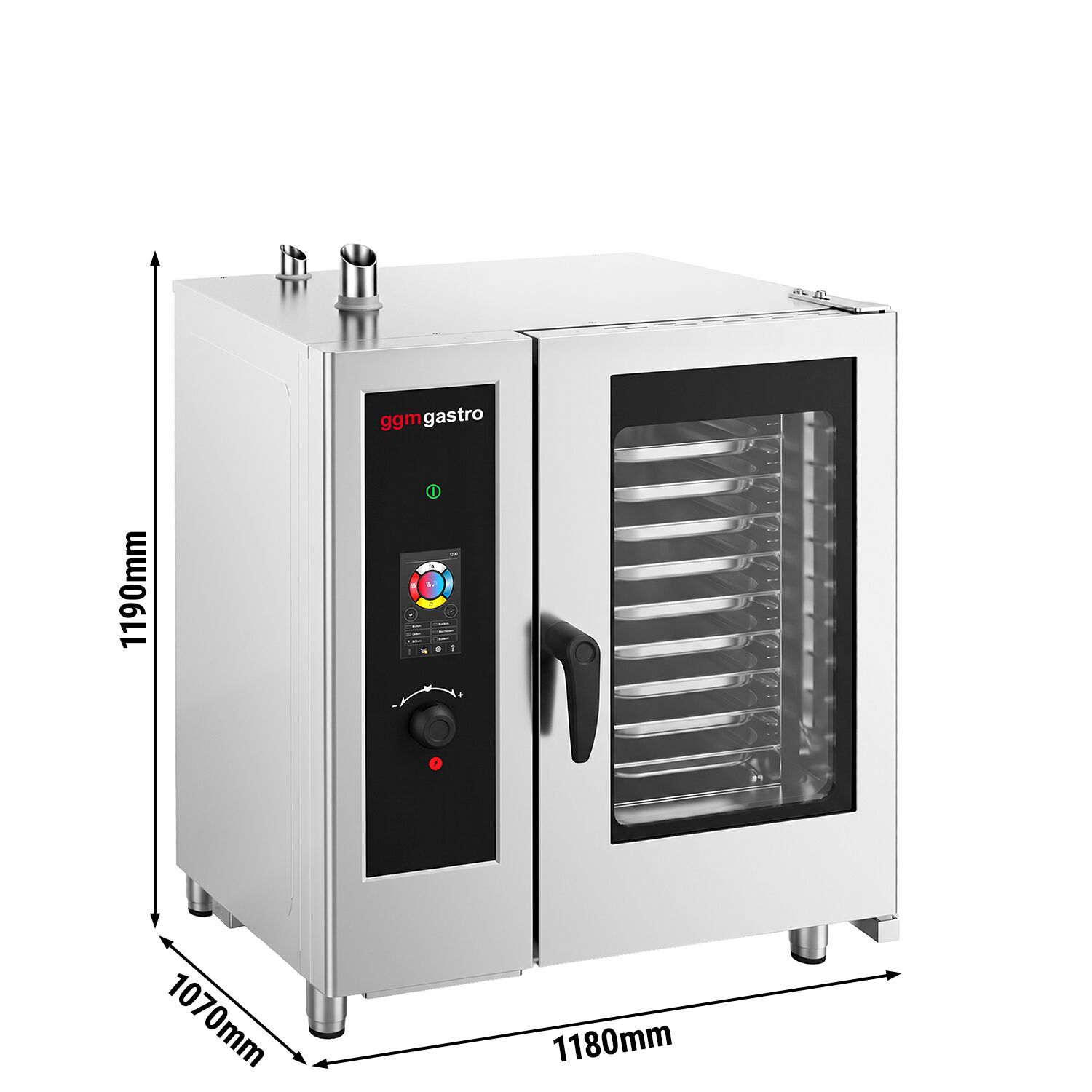 Commercial Electric Combi Oven - Touchscreen Controls - 10x GN 1/1 - incl. Automatic washing system, Core temperature probe, Boiler-based steam generator & Rack trolley