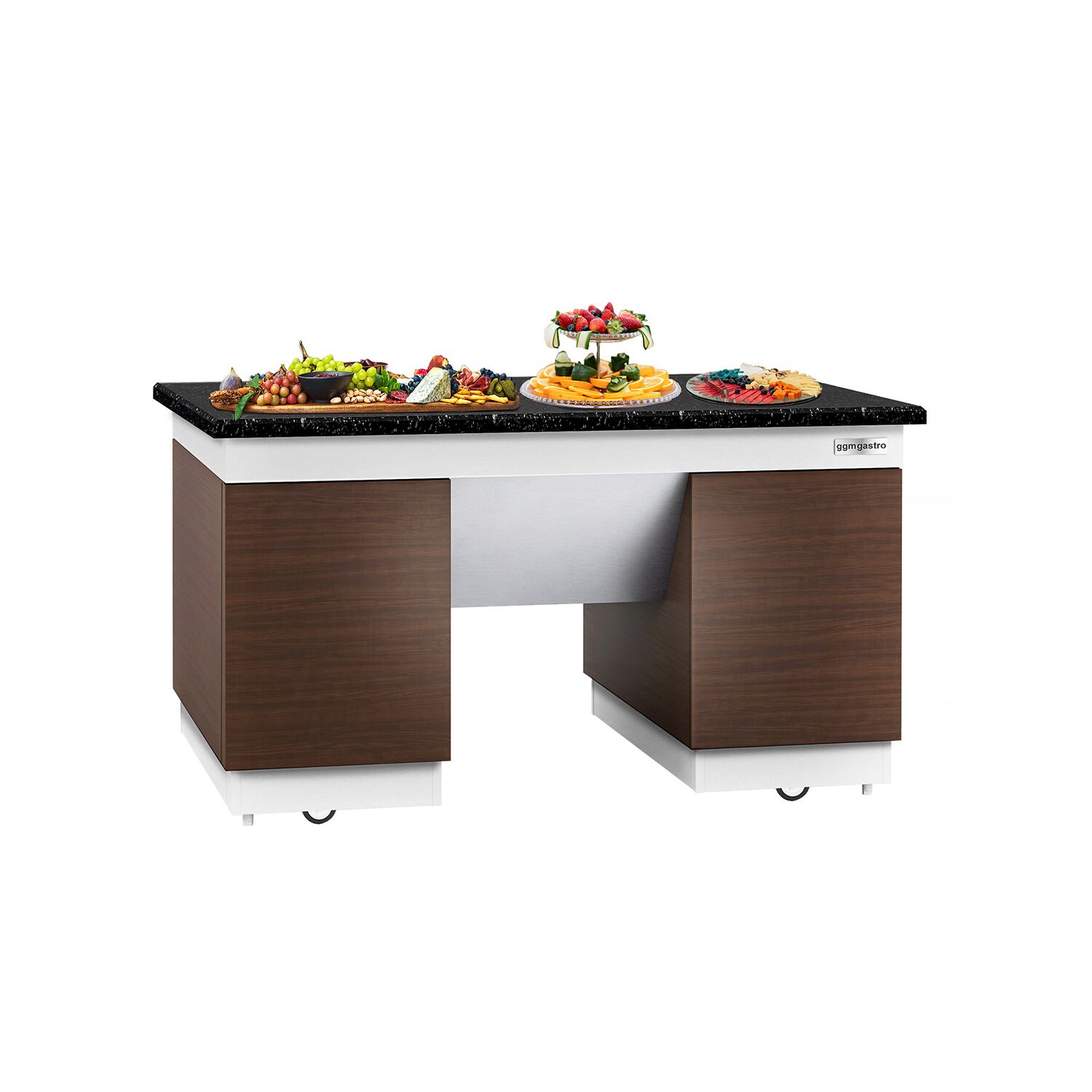 Neutraal element DUBLIN - 1600x800x(H)900mm - granieten werkblad | mobiel | met 4 deuren | met wielstel | soft-close - voor bakwand - incl. 4 wielstellen