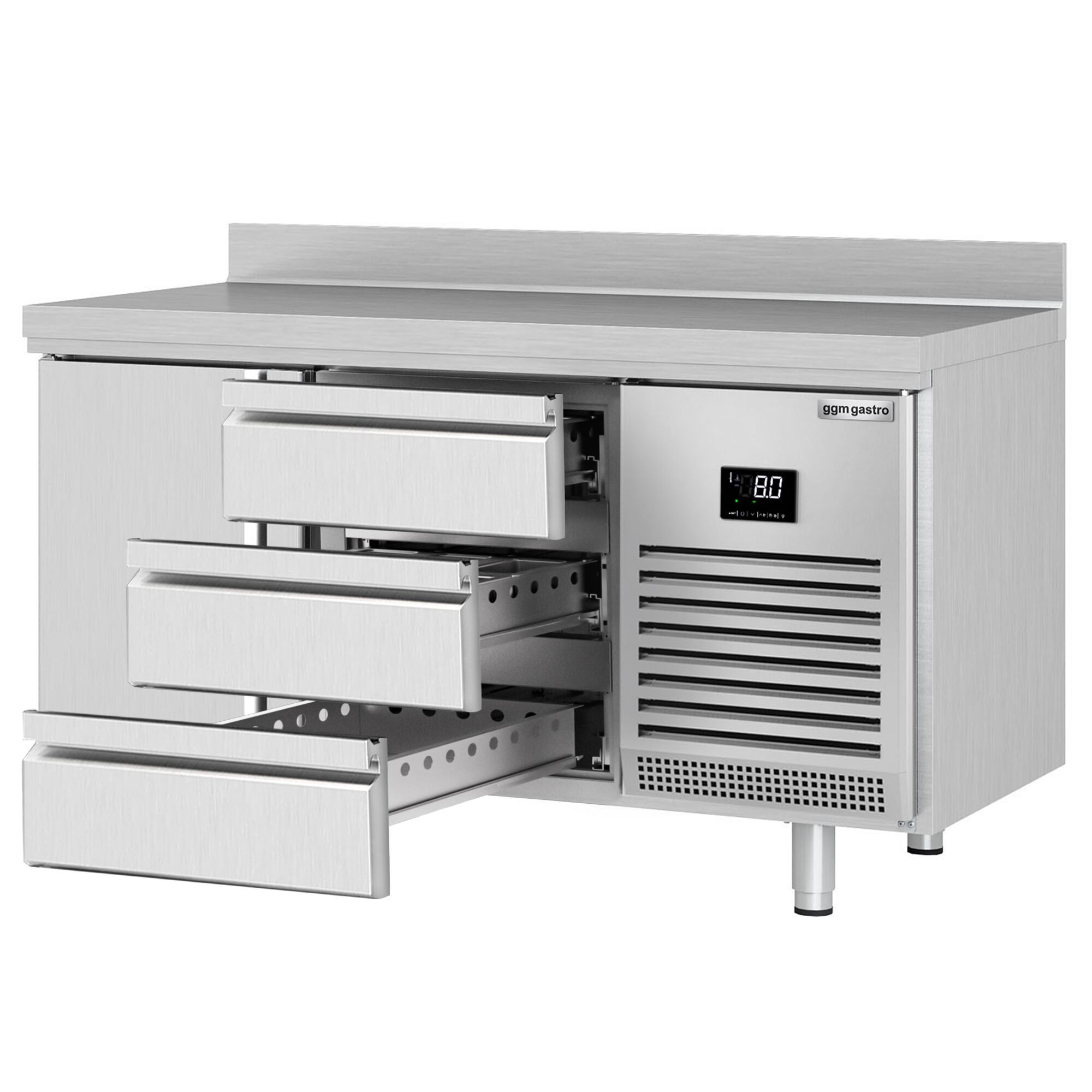 Table réfrigérée Premium PLUS - 1468 x 700 mm - avec 1 porte, 3 tiroirs - dosseret