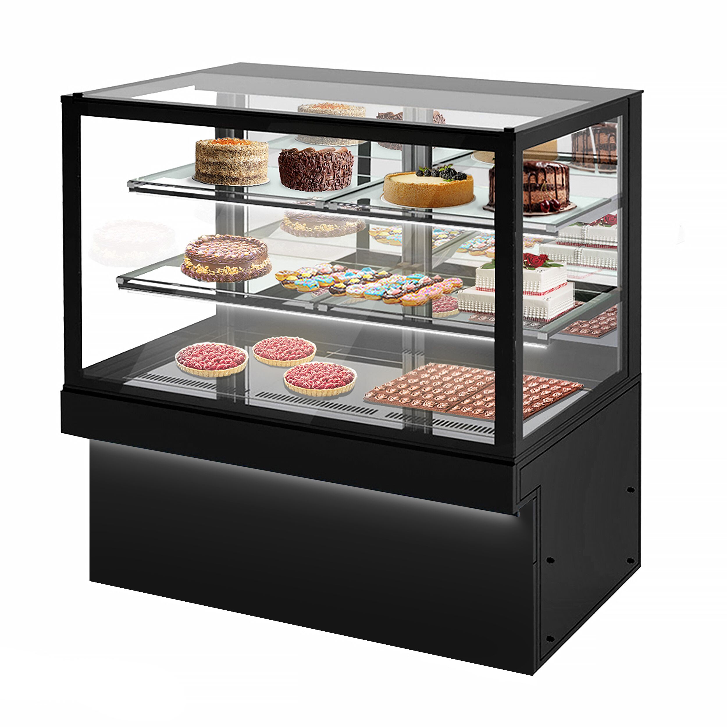 Kühl- & Kuchenvitrine TORONTO - 1500mm - schwarze Front - mit 3 Ablagen