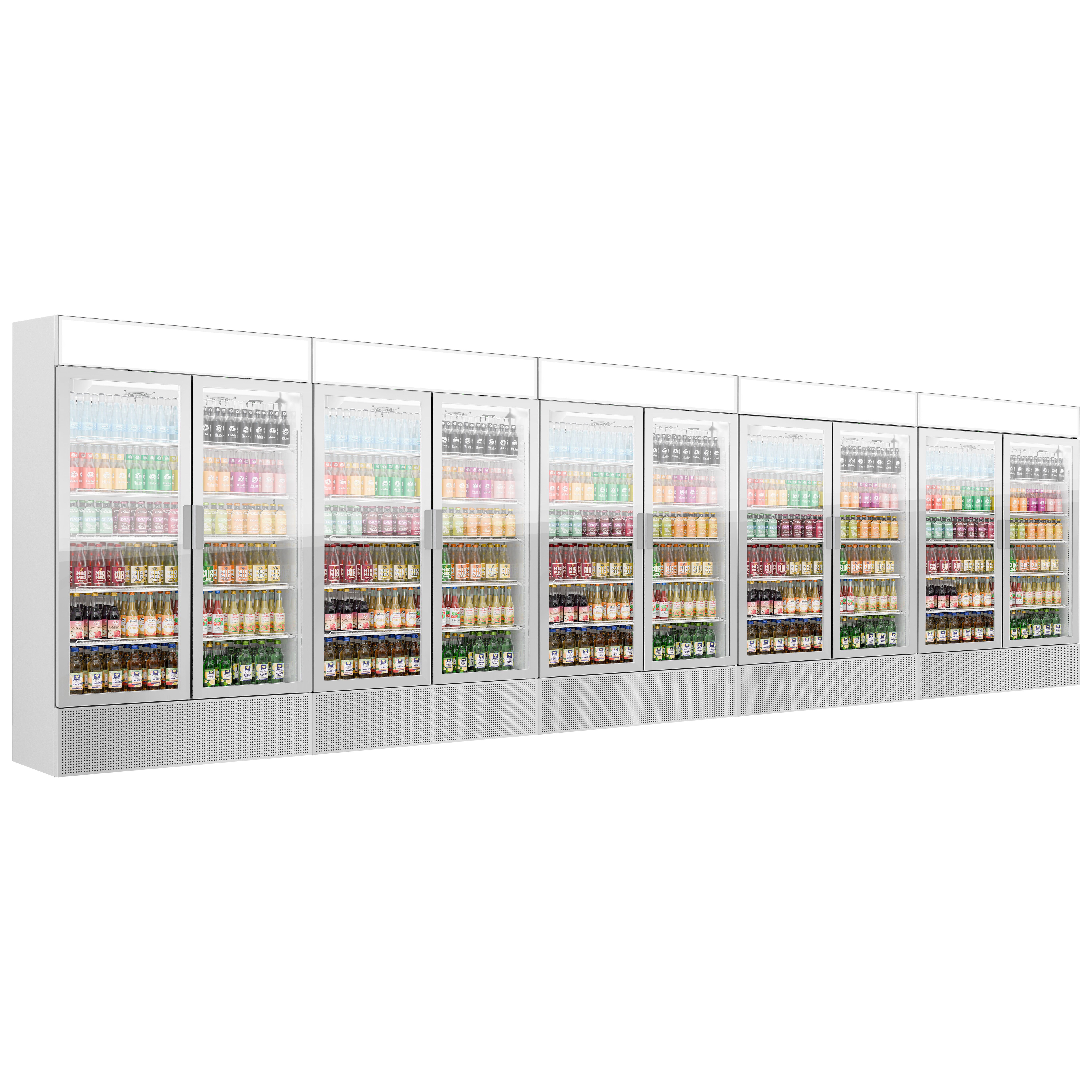 (5 pièces) Vitrine réfrigérée à boissons - 6000 litres - design sans cadre - avec 10 portes vitrées et écran publicitaire