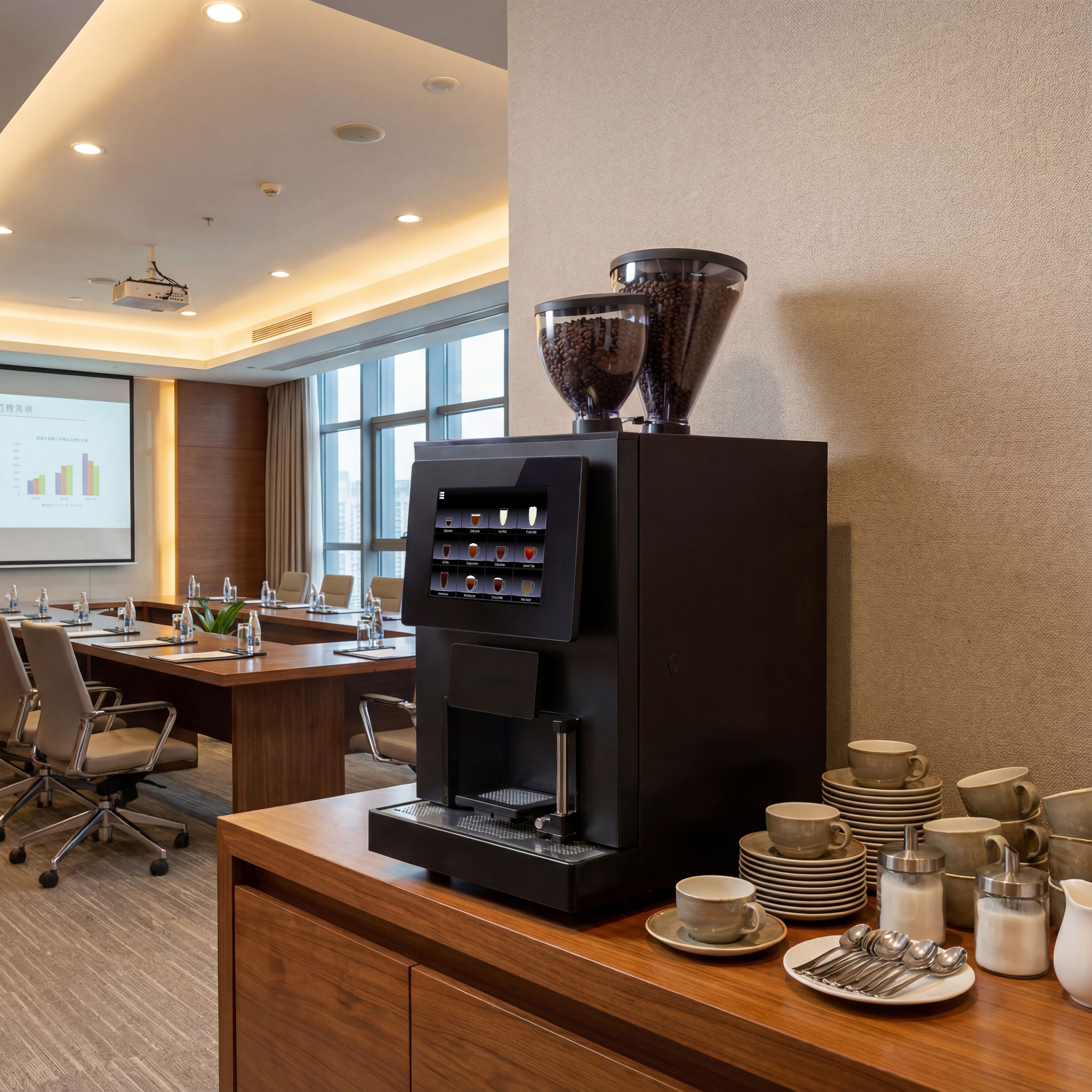Machine à café automatique - 30 programmes - écran tactile 10 pouces - 2 réservoirs à grains & 3 compartiments à poudre - avec système de lait frais pour 2 types de lait