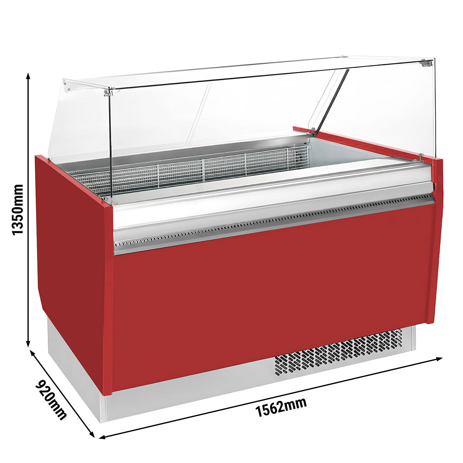 Vitrine à glace LIAM – 1560 mm – refroidissement statique – pour 13+13 bacs à glace de 5 litres – Rouge