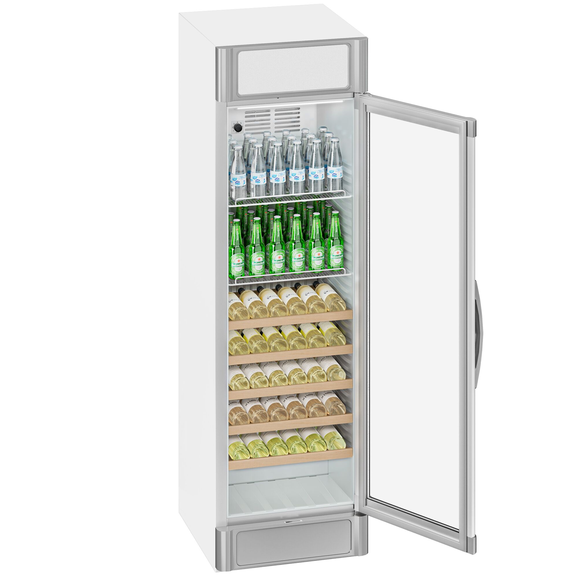 Vitrine réfrigérée à boissons - 595mm - 347 L - 1 porte vitrée - avec caisson lumineux - éclairage LED - affichage digital de la température - Gris - +2 à +10 °C
