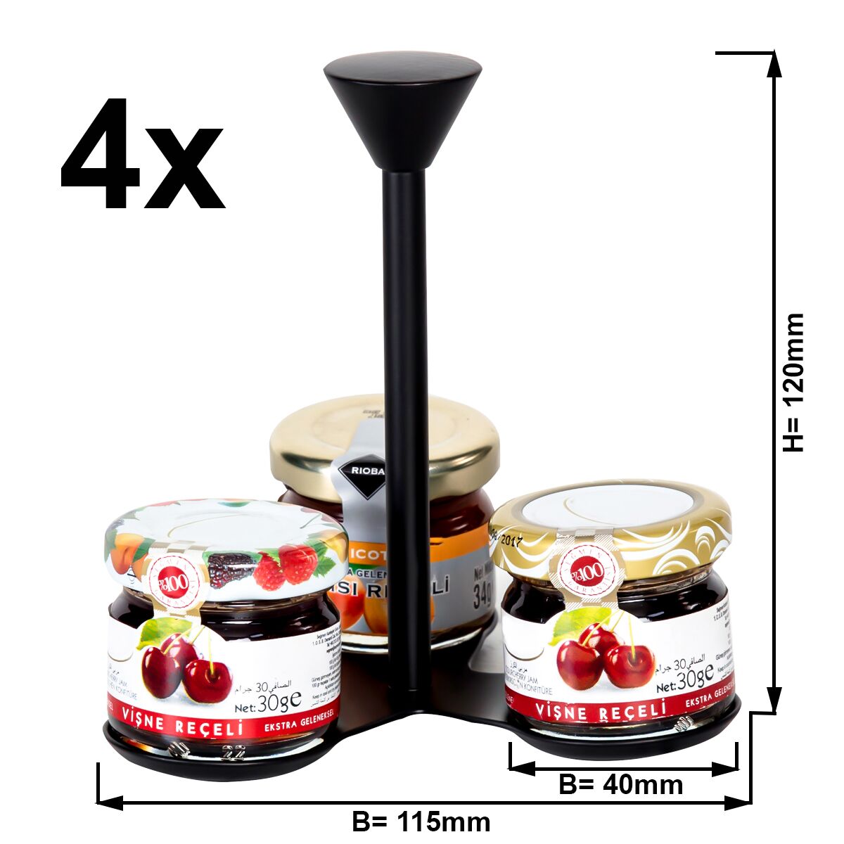(4 pièces) Présentoir à confiture / support de buffet - Noir - avec 3 niveaux