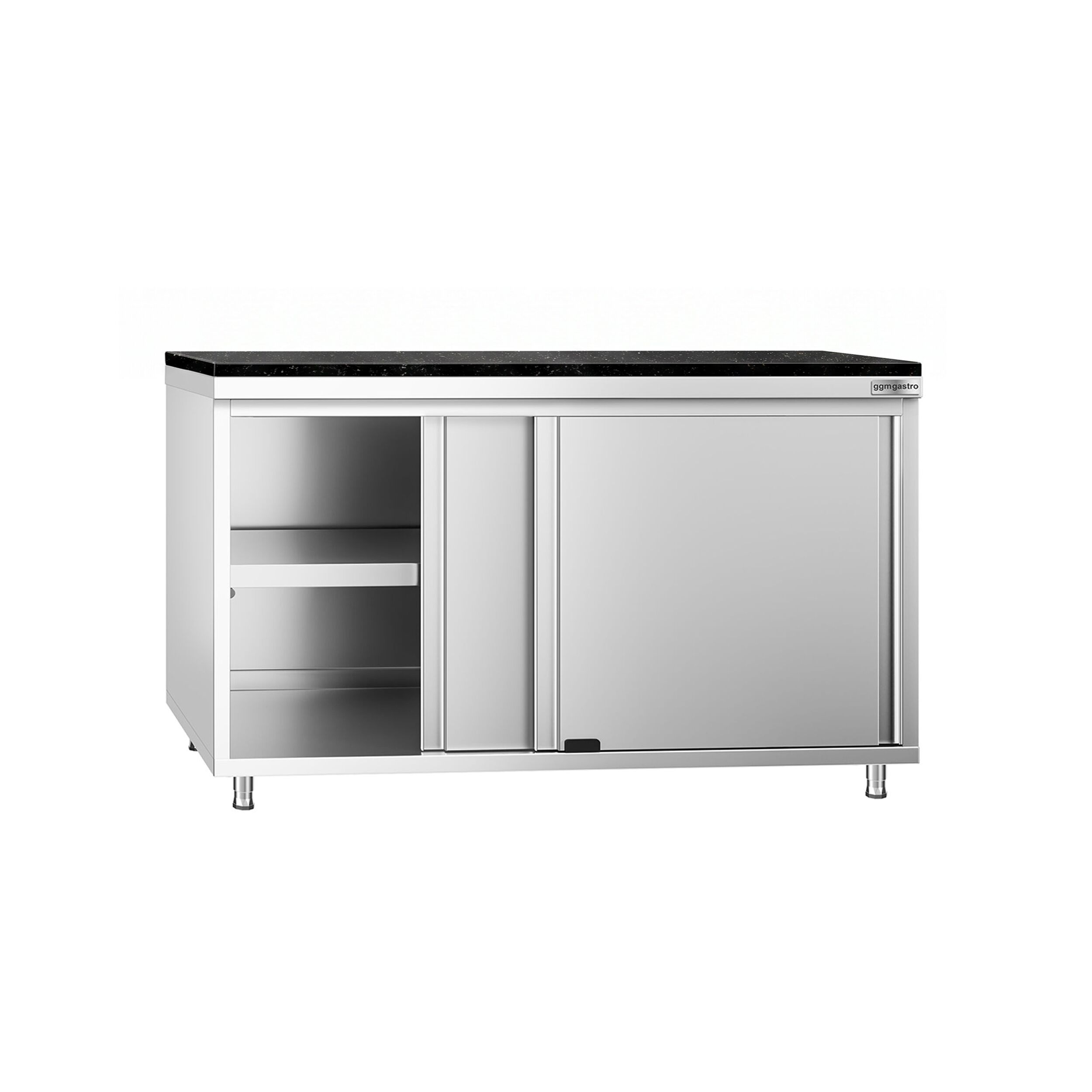 Edelstahl Arbeitsschrank PREMIUM - 1400x600mm - mit Schiebetür - inkl. Granitarbeitsplatte