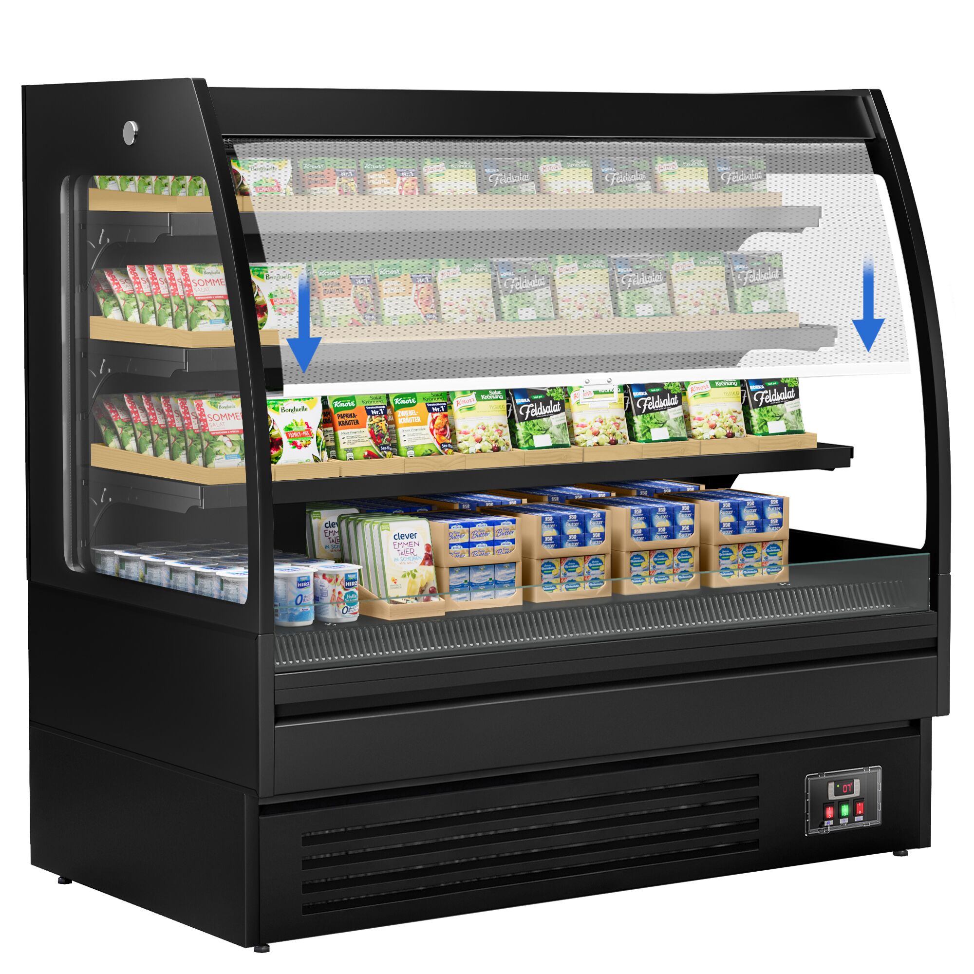 Vitrine murale réfrigérée - Libre-service - 1500mm - 480L - avec 3 étagères - arrière fermé - Noir
