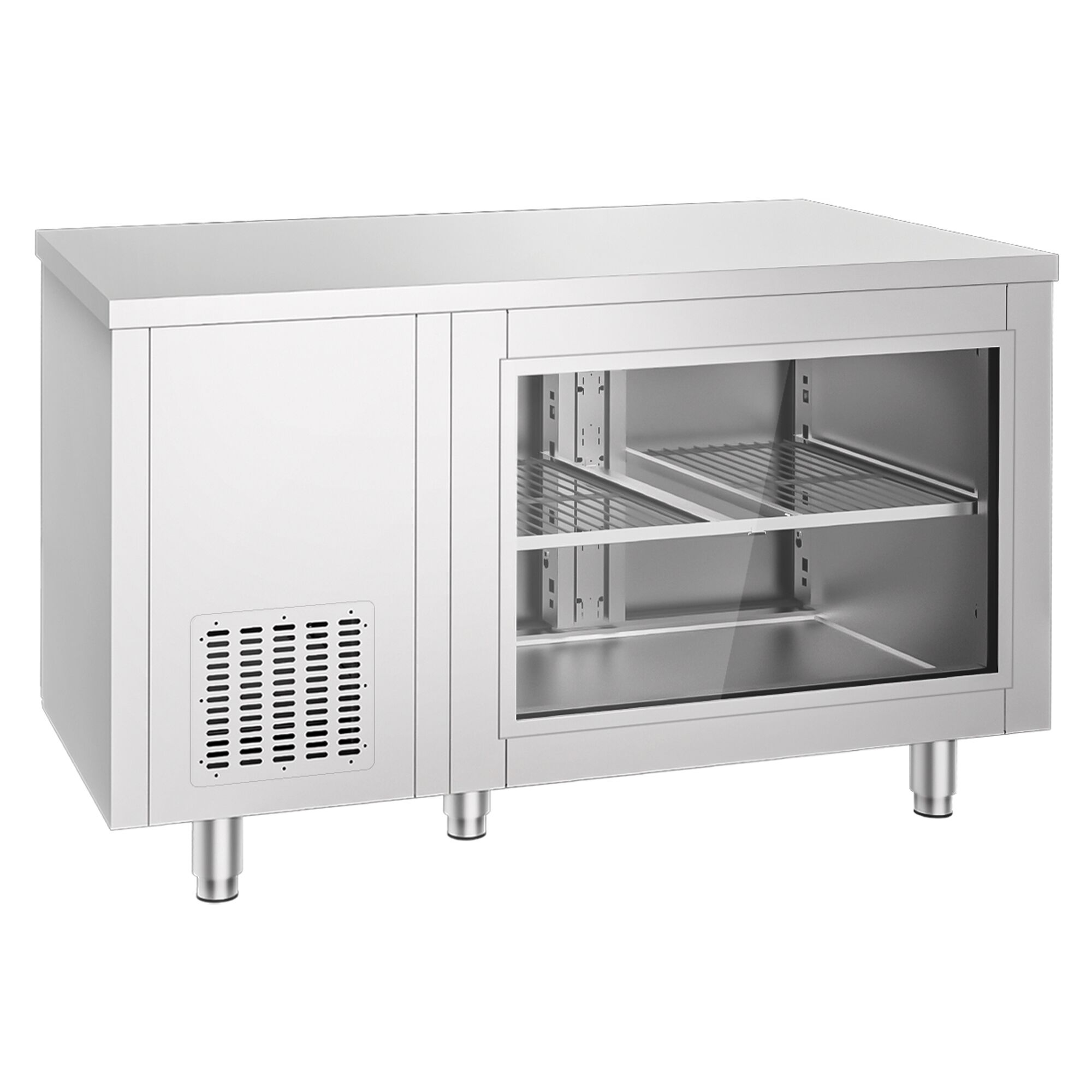 Commercial Counter Fridge - 1400x700mm - with 2 doors - glass doors - capacity 281 litres