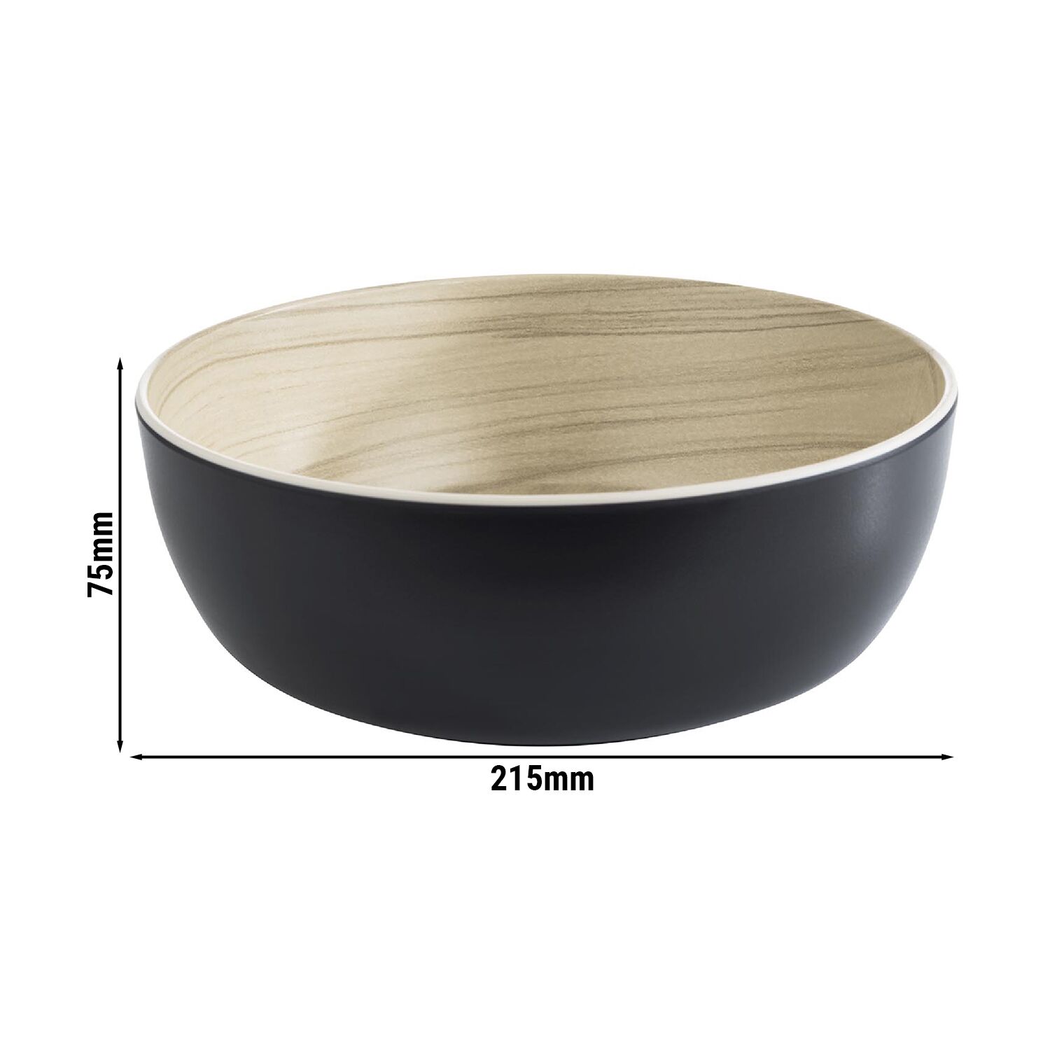 (6 قطع) سلطانية FRIDA - ميلامين - 1.80 l - مربّع - 215x215x75 mm - قابل للتكديس - آمن لغسالة الصحون - أسود/بيج