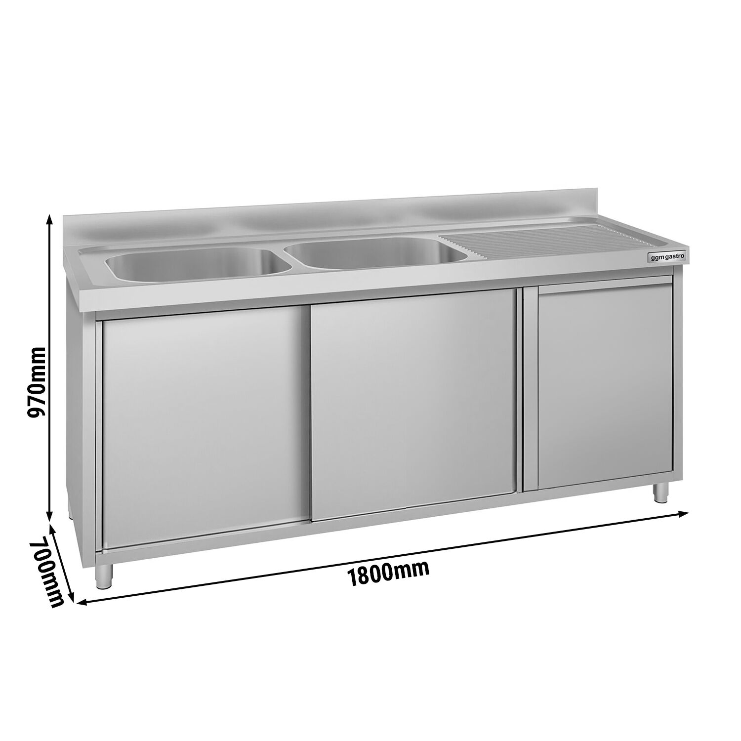 Meuble évier ECO - 1800 x 700 mm - avec poubelle & 2 bacs à gauche