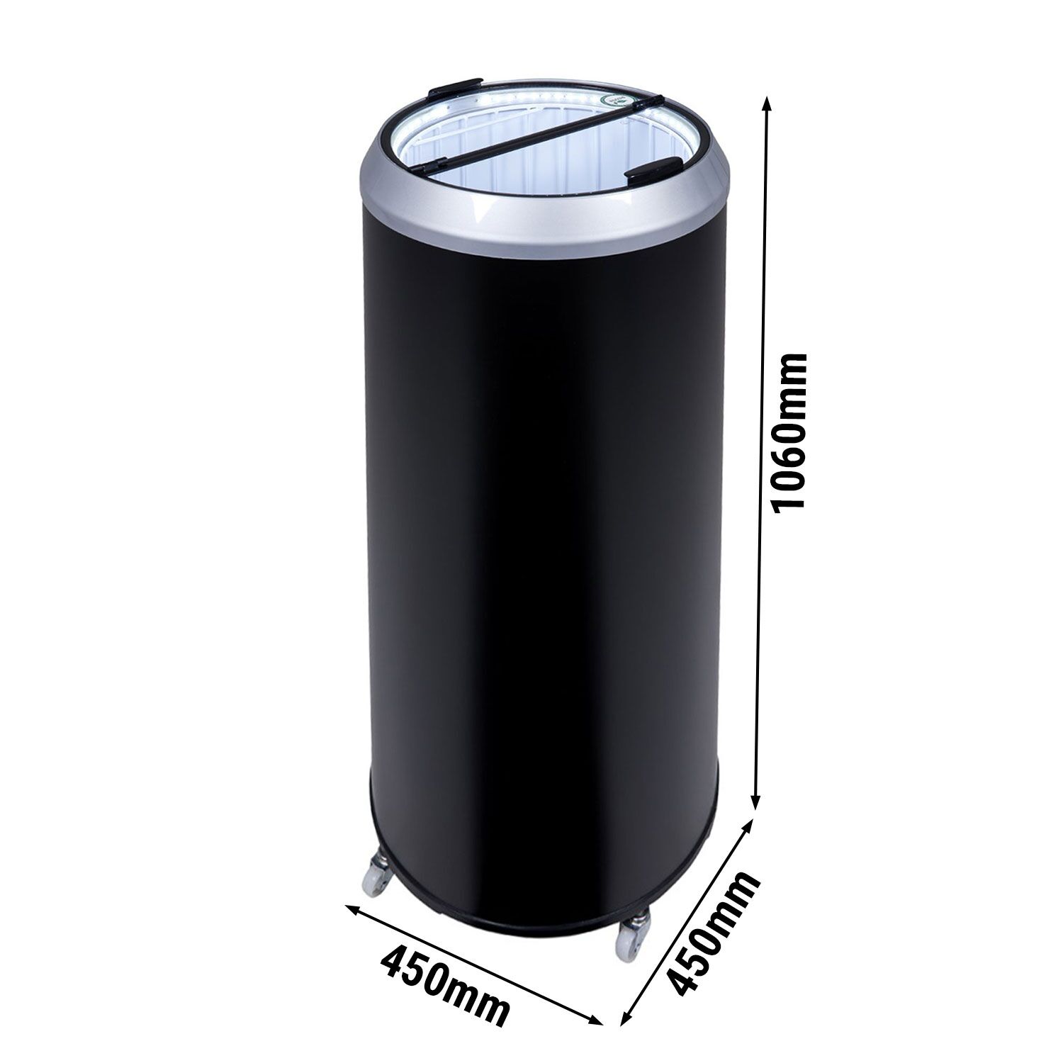 GASTRO-COOL | Party-Kühler / Kühltonne - 71 Liter - Glasdeckel & Rollen - Schwarz
