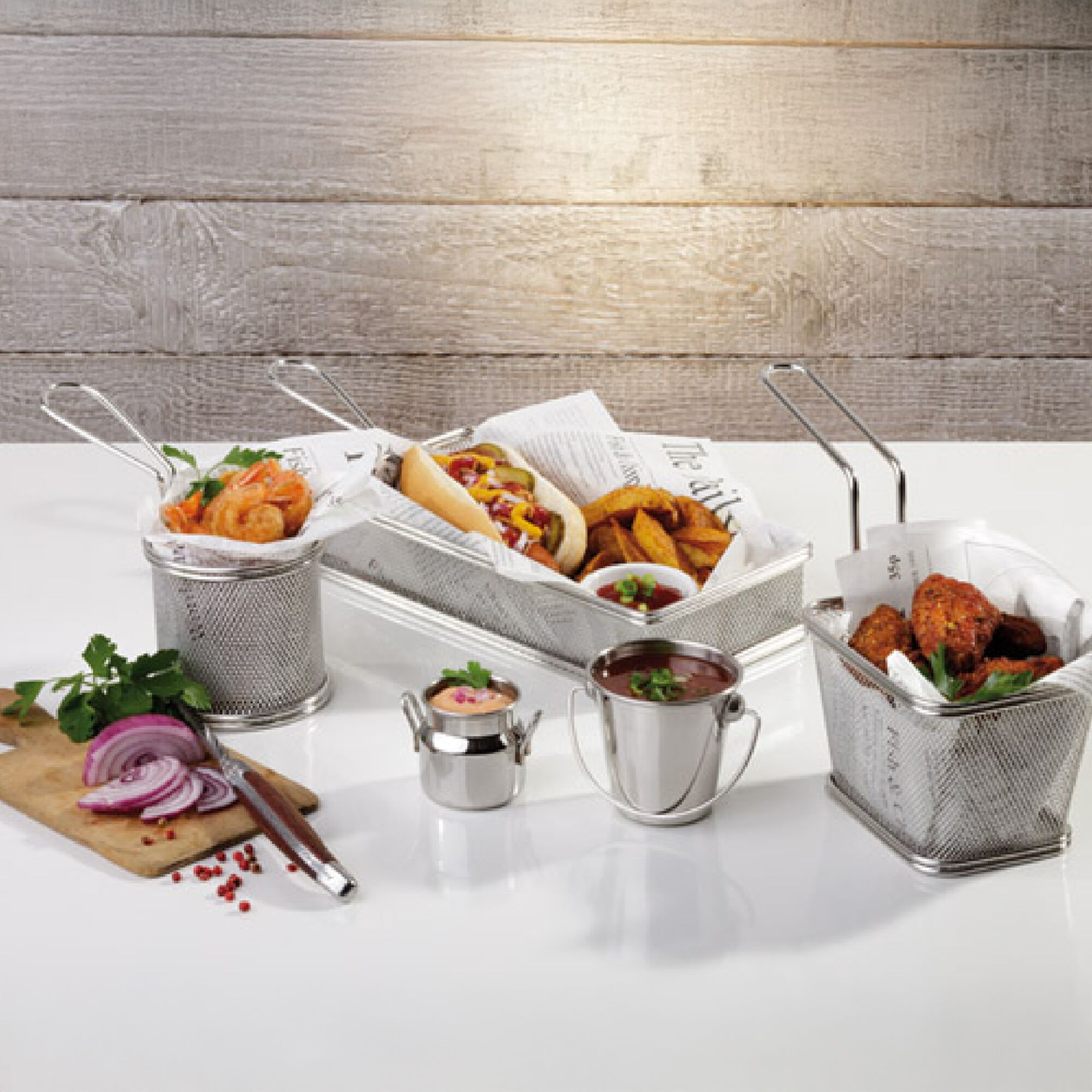 (6 pcs) Panier de service à frites - SNACKHOLDER - acier inoxydable - rectangulaire - 260x130x50mm