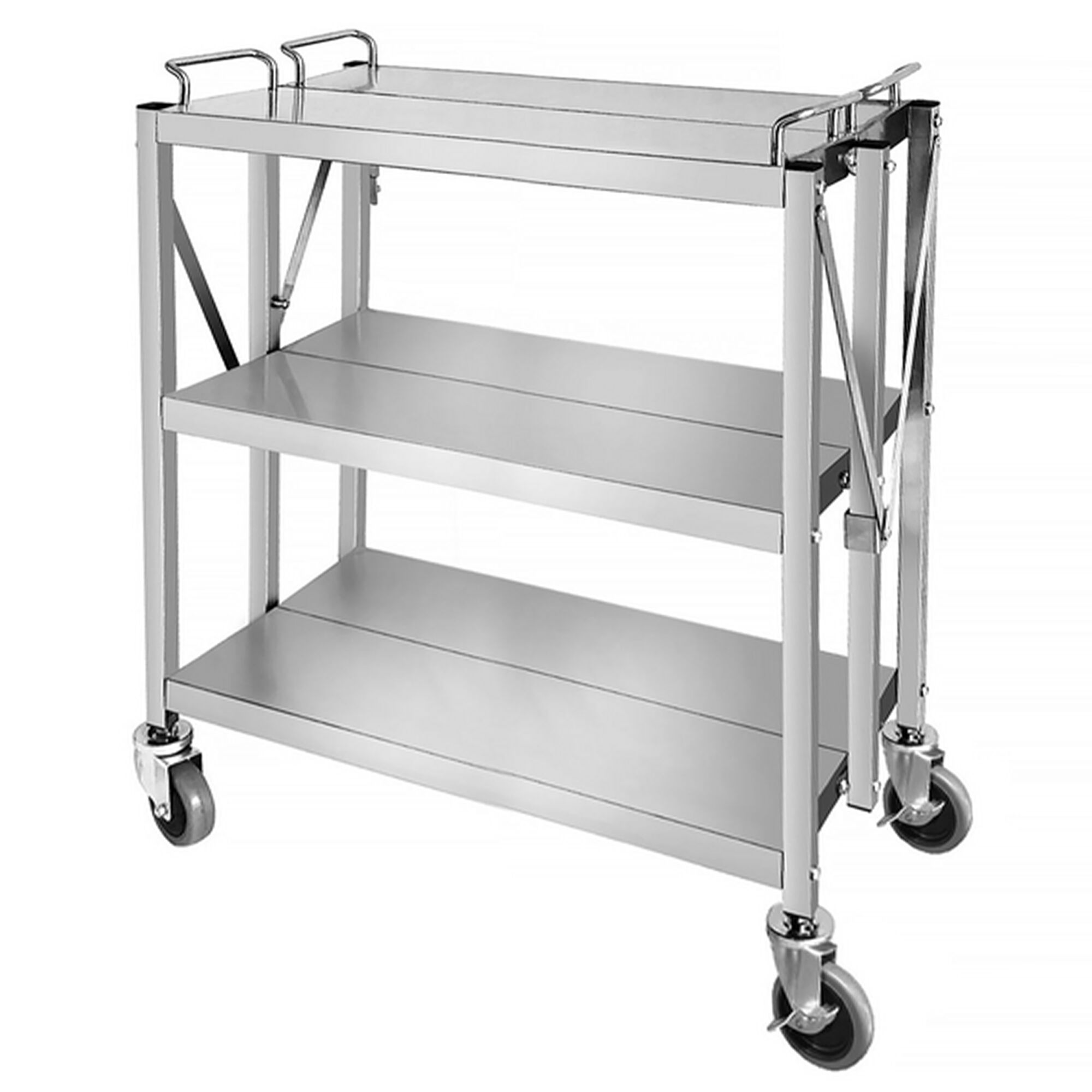 Chariot de service – pliable – 880x500 mm – avec 3 surfaces de rangement