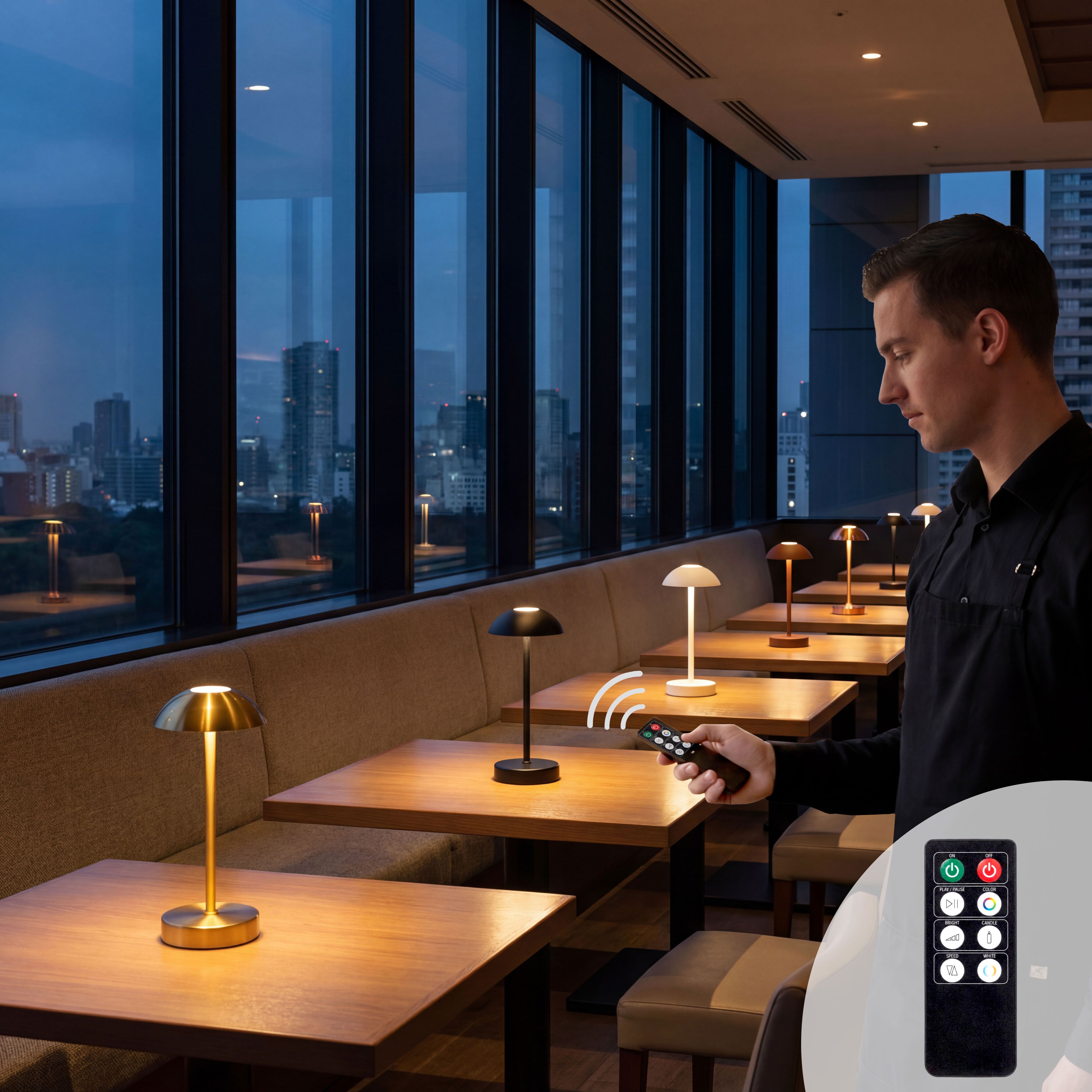 (4 pièces) Lampe de table – ALVA – dimmable en 3 niveaux – Ø 80 mm – Noir