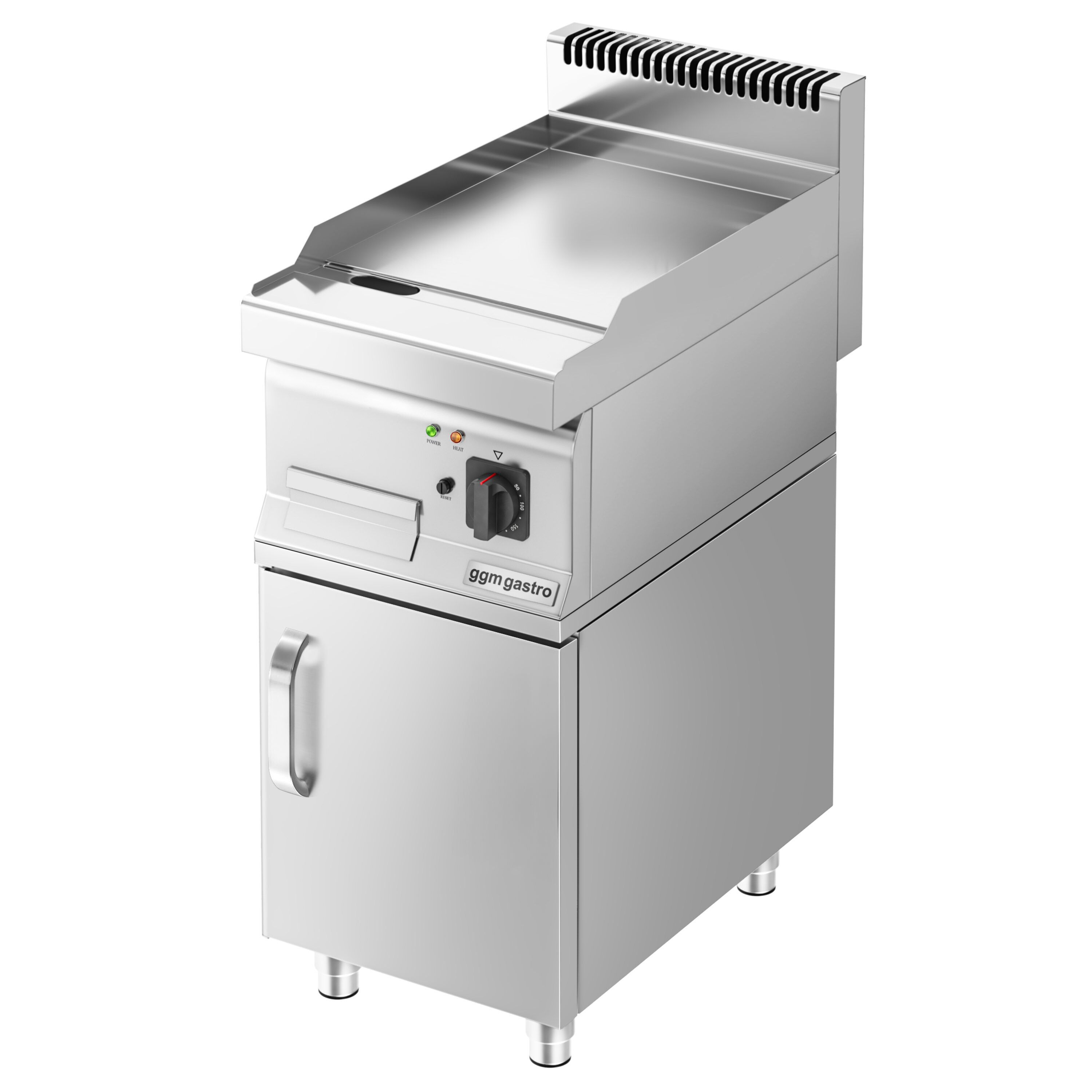 Plancha électrique - plaque acier - 3,6 kW - Lisse - Surface de cuisson : 395x535mm - incl. soubassement avec 1 porte