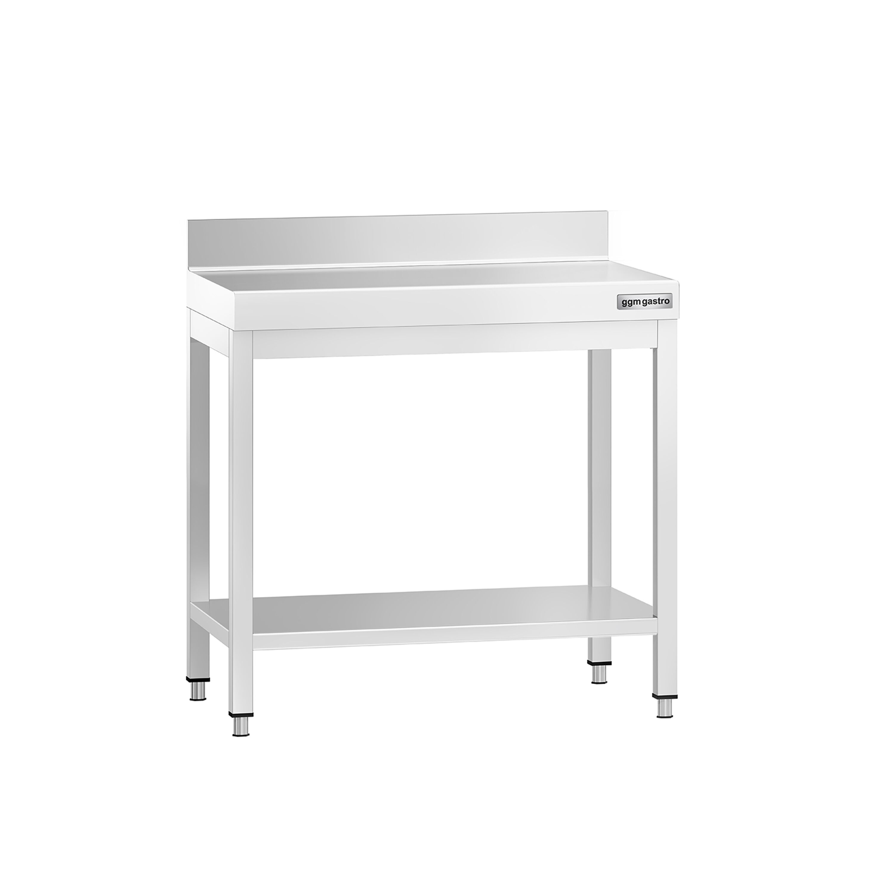 Table de travail inox PREMIUM - 700 x 700 mm - avec tablette inférieure & Dosseret
