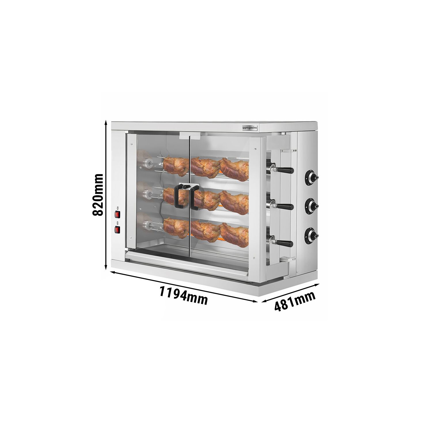 Gaz Rôtissoire à poulets Compacte à poser - 19,4kW - avec 3 broches pour jusqu’à 18 poulets