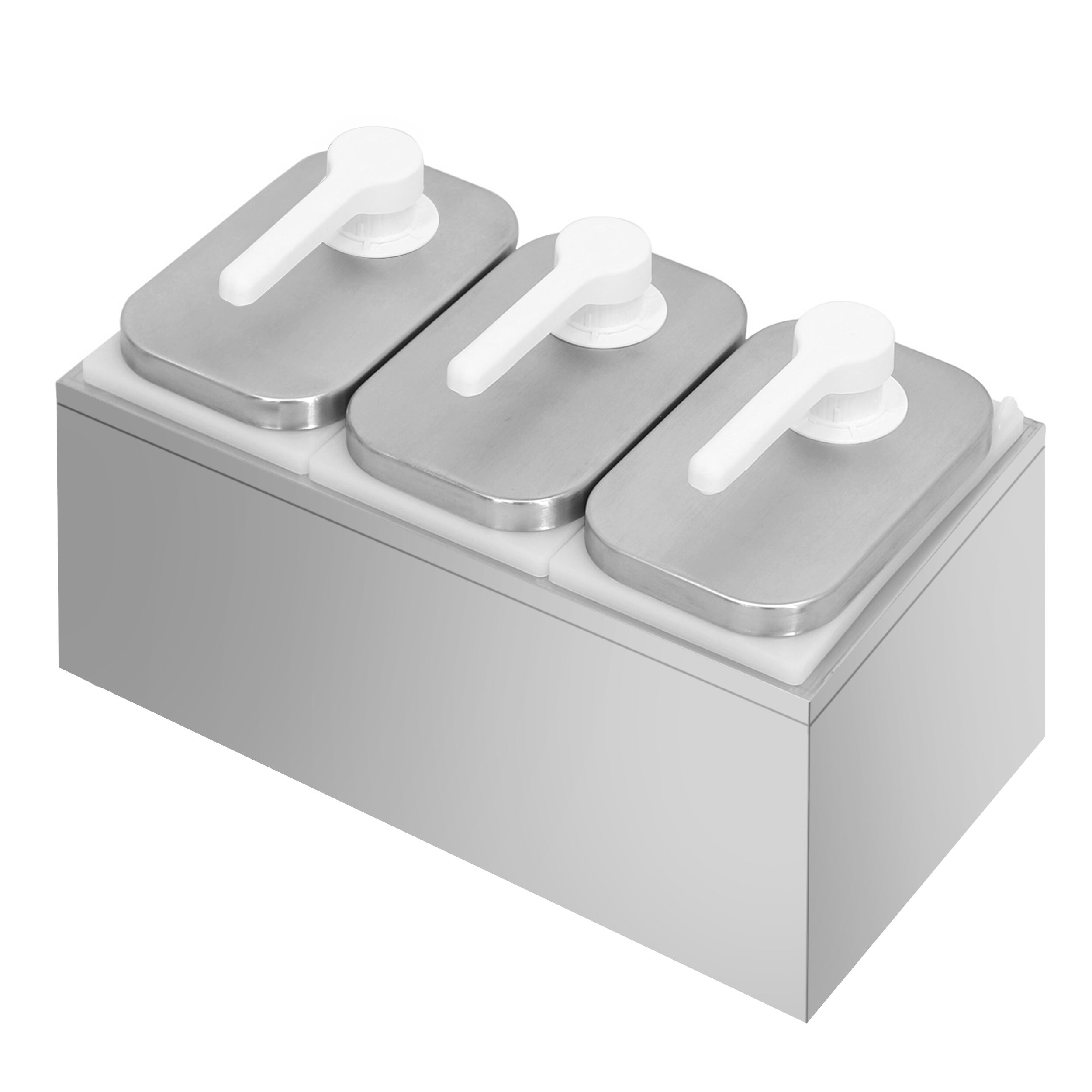 Commercial Condiment Dispenser - 3x 2 litres - Stainless steel 18/8 - 375x215x325mm - adjustable dose - with container - incl. stainless steel frame