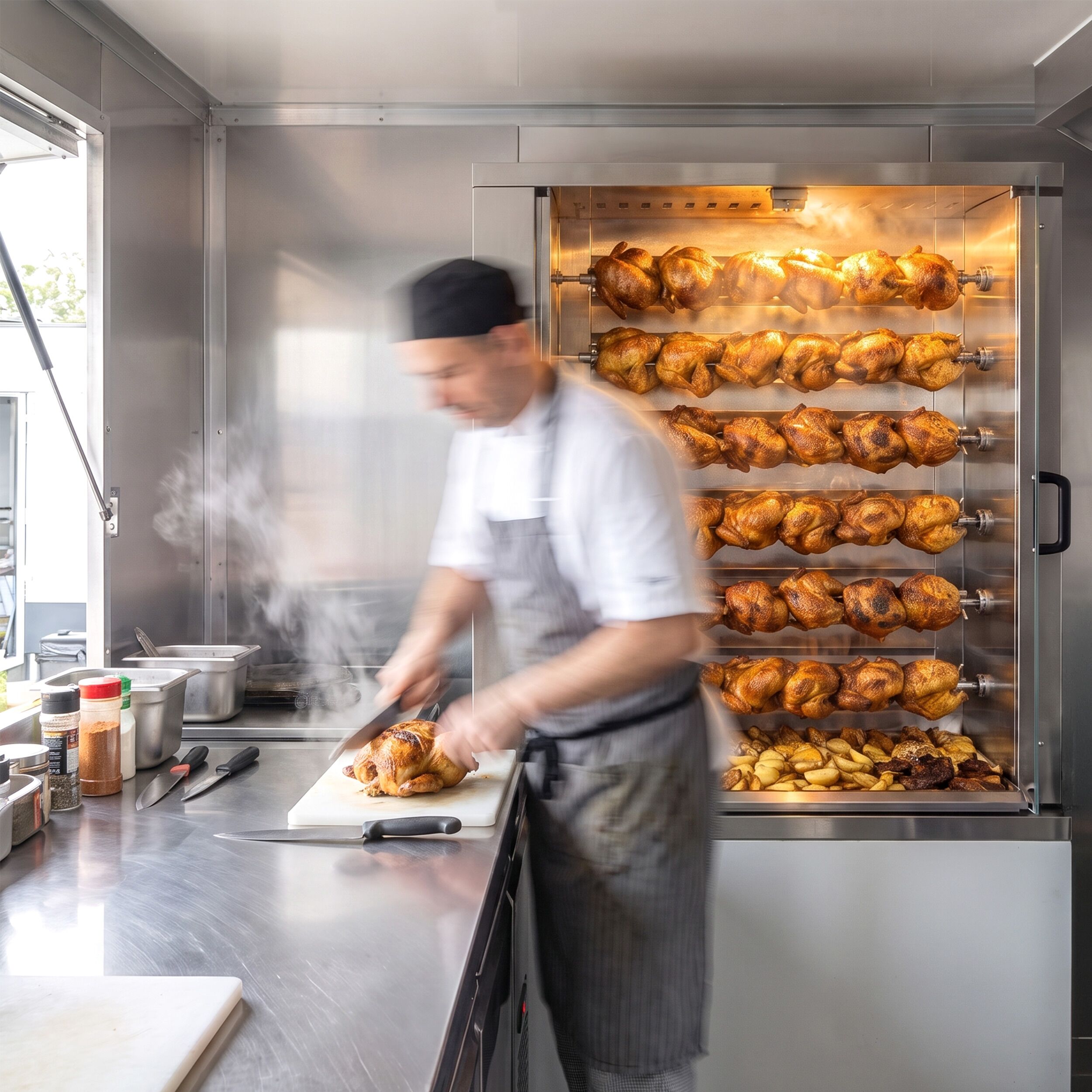 Gas kippengrill - 34,8kW - 6 spitten voor 36 kippen - crème