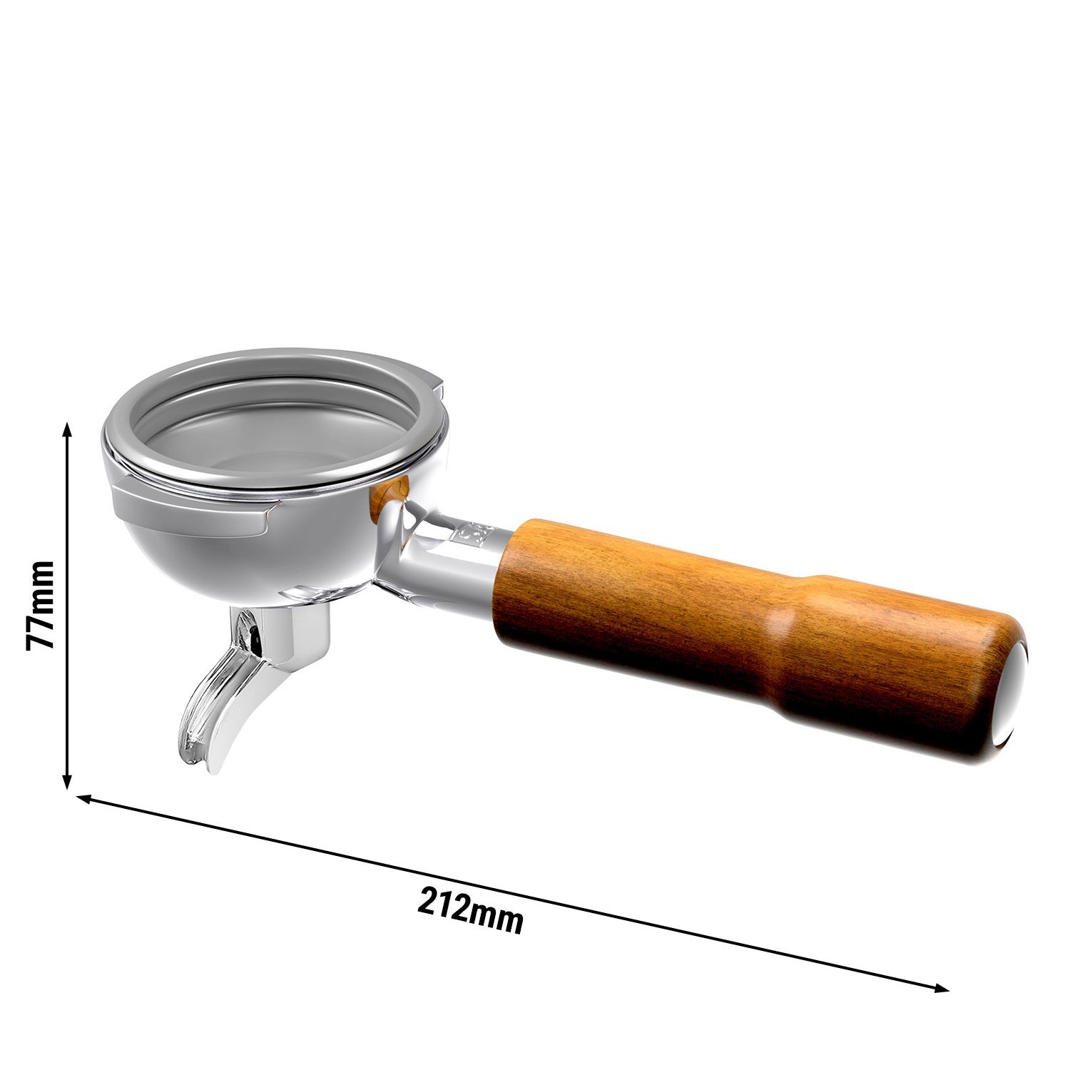 Porte-filtre 1 bec - Acier inoxydable - Ø58,8mm - Poignée en bois - pour Machines à expresso à porte-filtre Allegro, Eminence, Grace & Suprema