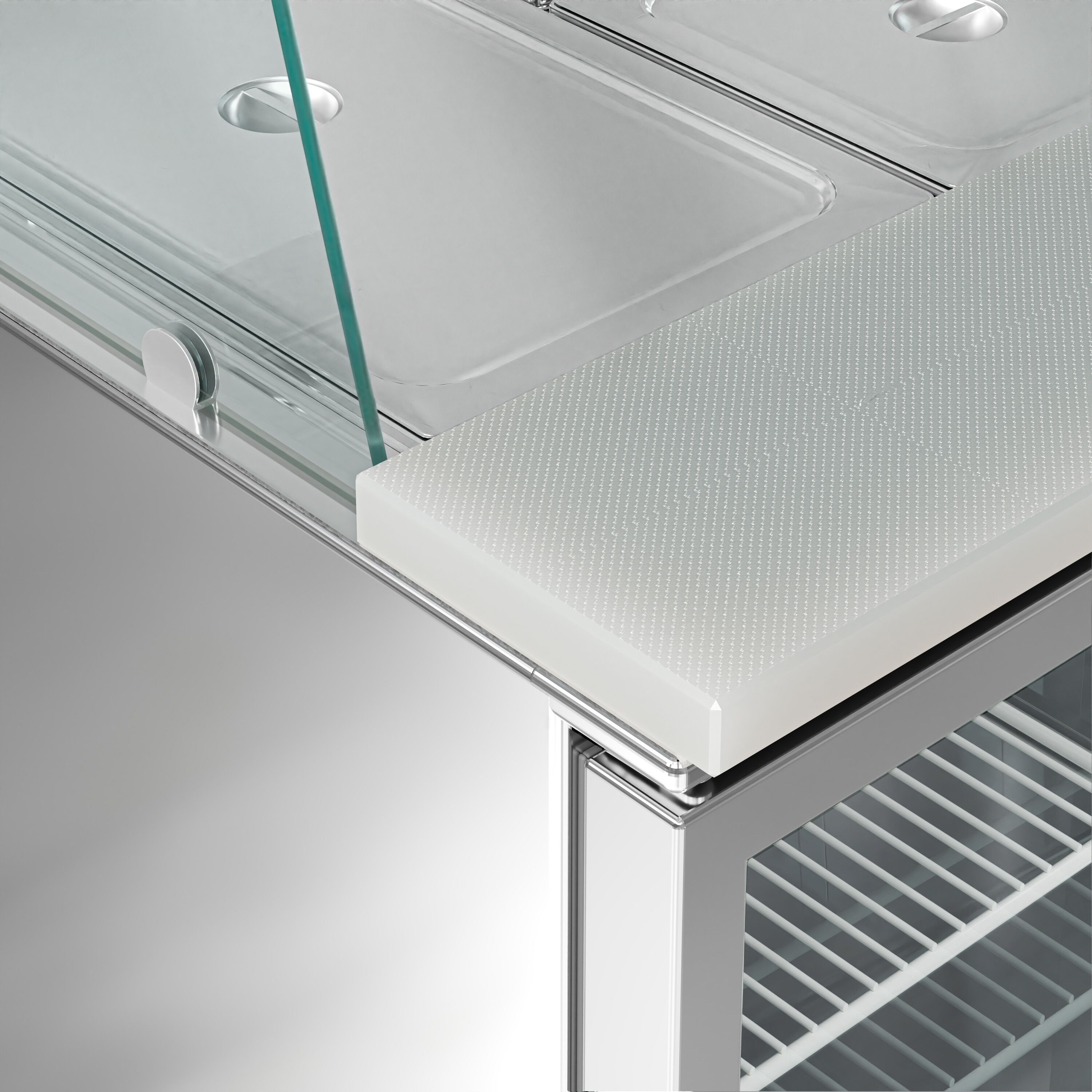 Saladette réfrigérée PREMIUM - 1368mm - 288L - 3 portes vitrées - avec vitrine de comptoir pour 4x GN 1/1