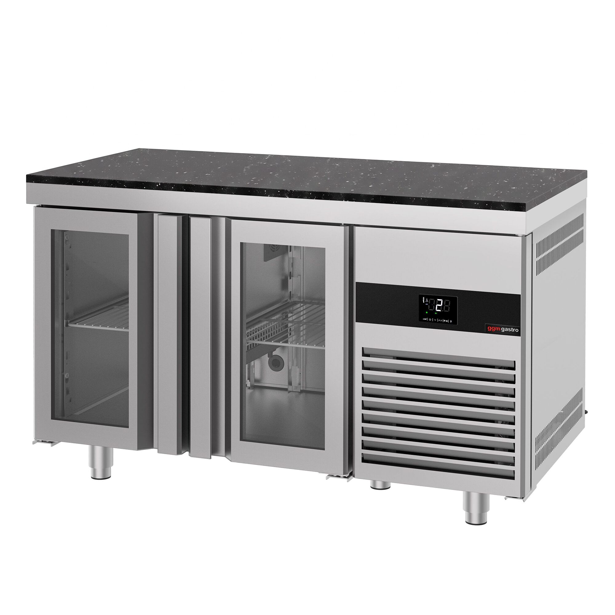 PREMIUM Refrigerated Counter – 1400 × 700 mm – with 2 Glass Doors – incl. Granite Worktop