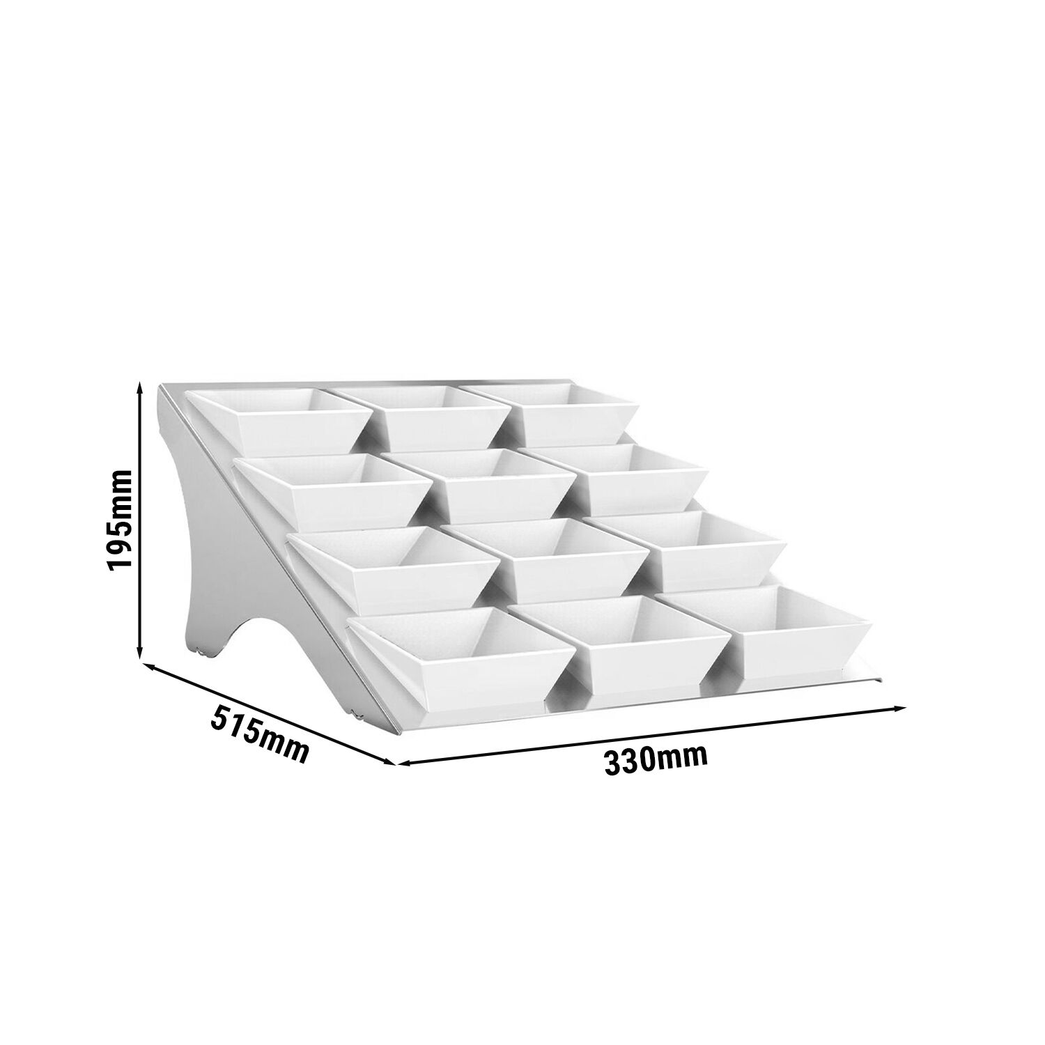 Présentoir buffet / étagère - chromé - incl. 12 bols en mélamine - rectangulaires