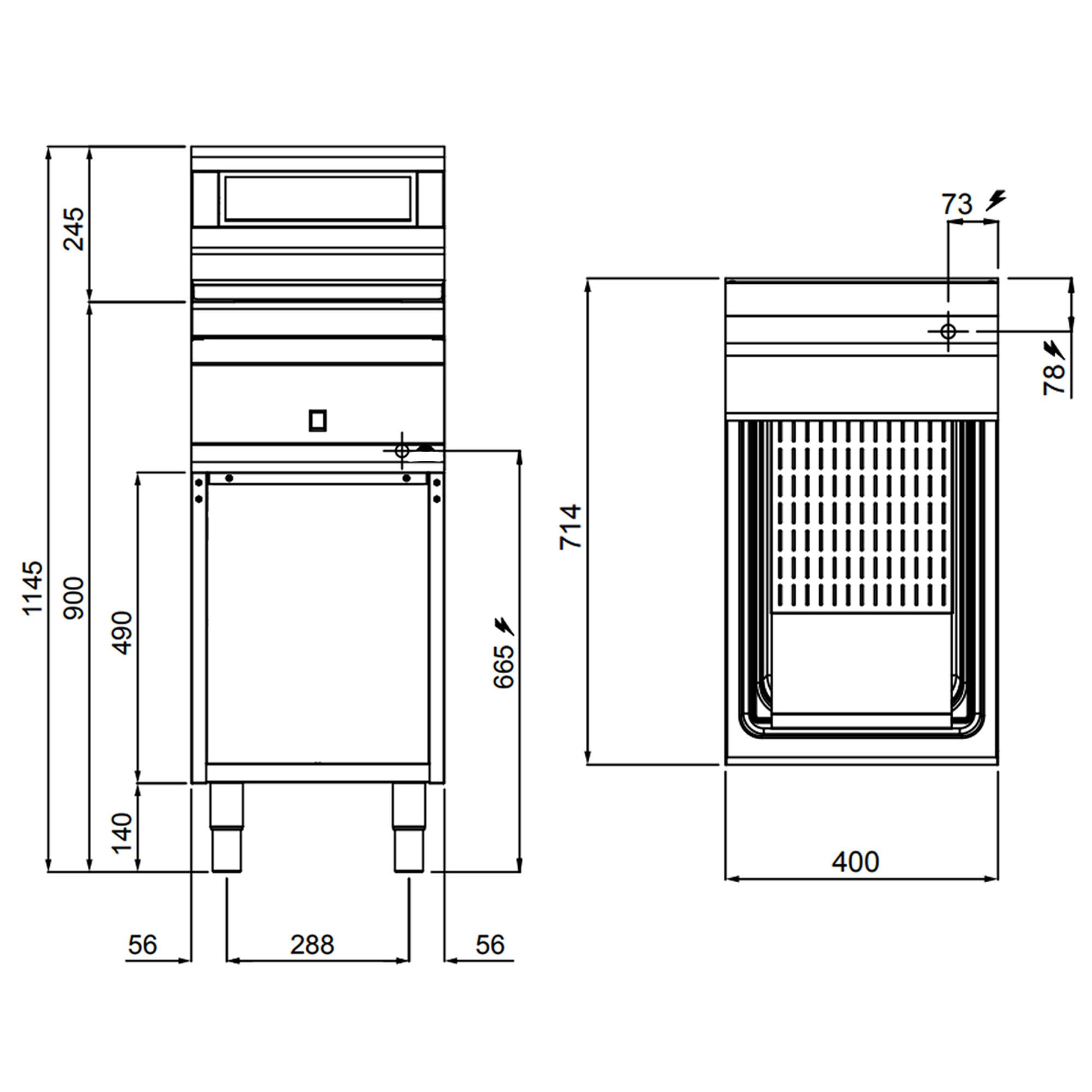 Electric Chip Scuttle - 1.00kW - 1x GN 1/1 - with base frame - Freestanding
