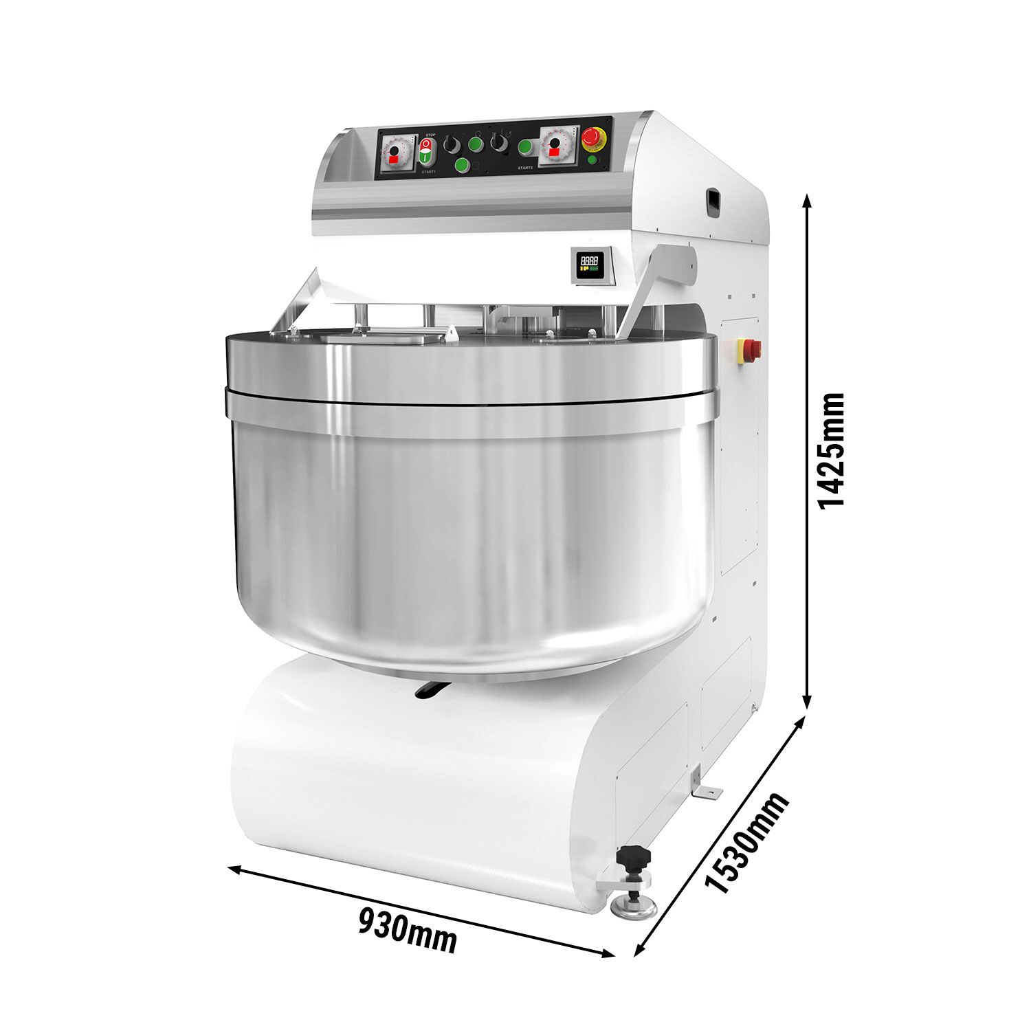 Pétrin à Spirale de Boulangerie - 298 Litres / 200 kg - 2 Vitesses - avec Cuve Fixe - 2 Moteurs