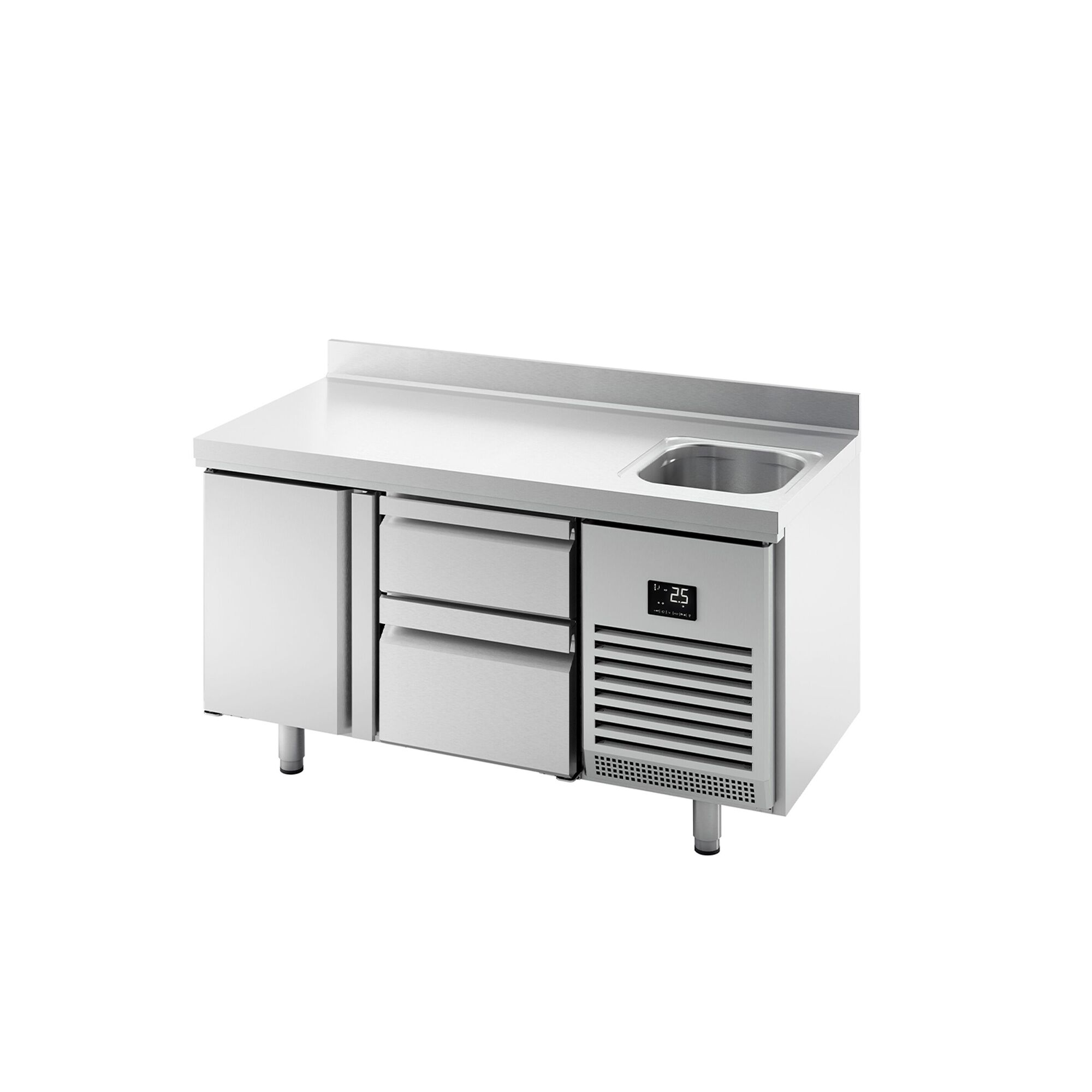 Table réfrigérée Premium PLUS - 1468 x 700 mm - avec 1 bac, 1 porte, 2 tiroirs - dosseret