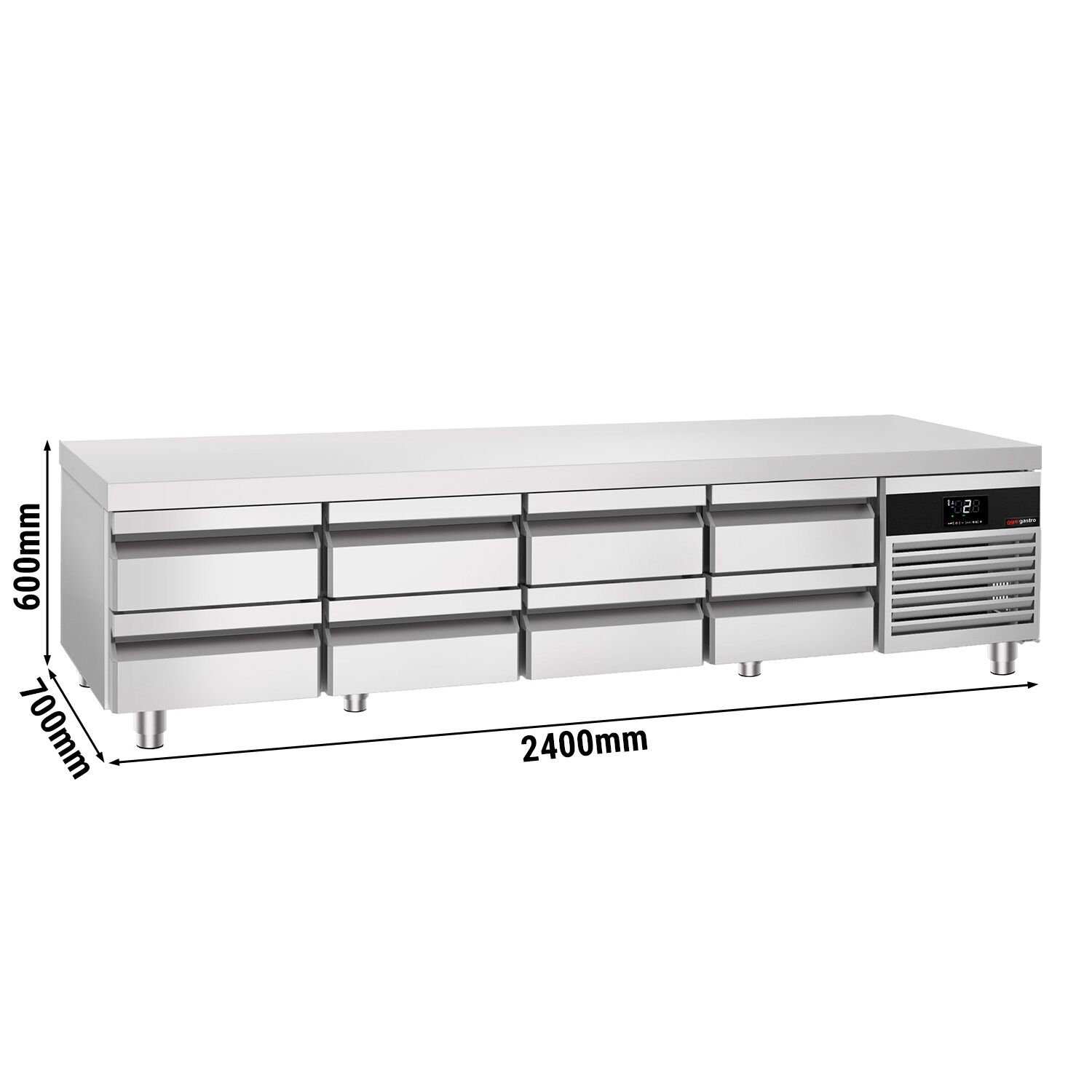 Soubassement réfrigéré Premium - 2400 mm - 310 litres - 8 tiroirs