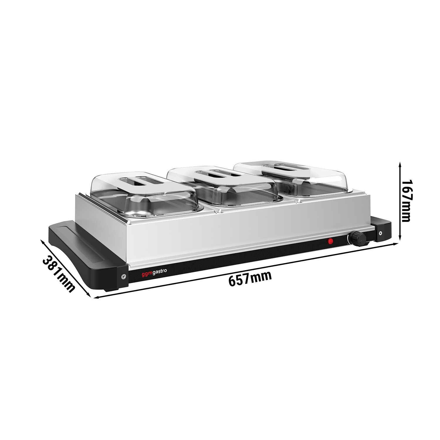 Plaque chauffante / Bain-marie infrarouge - incl. 3x bacs GN 1/3 & couvercles