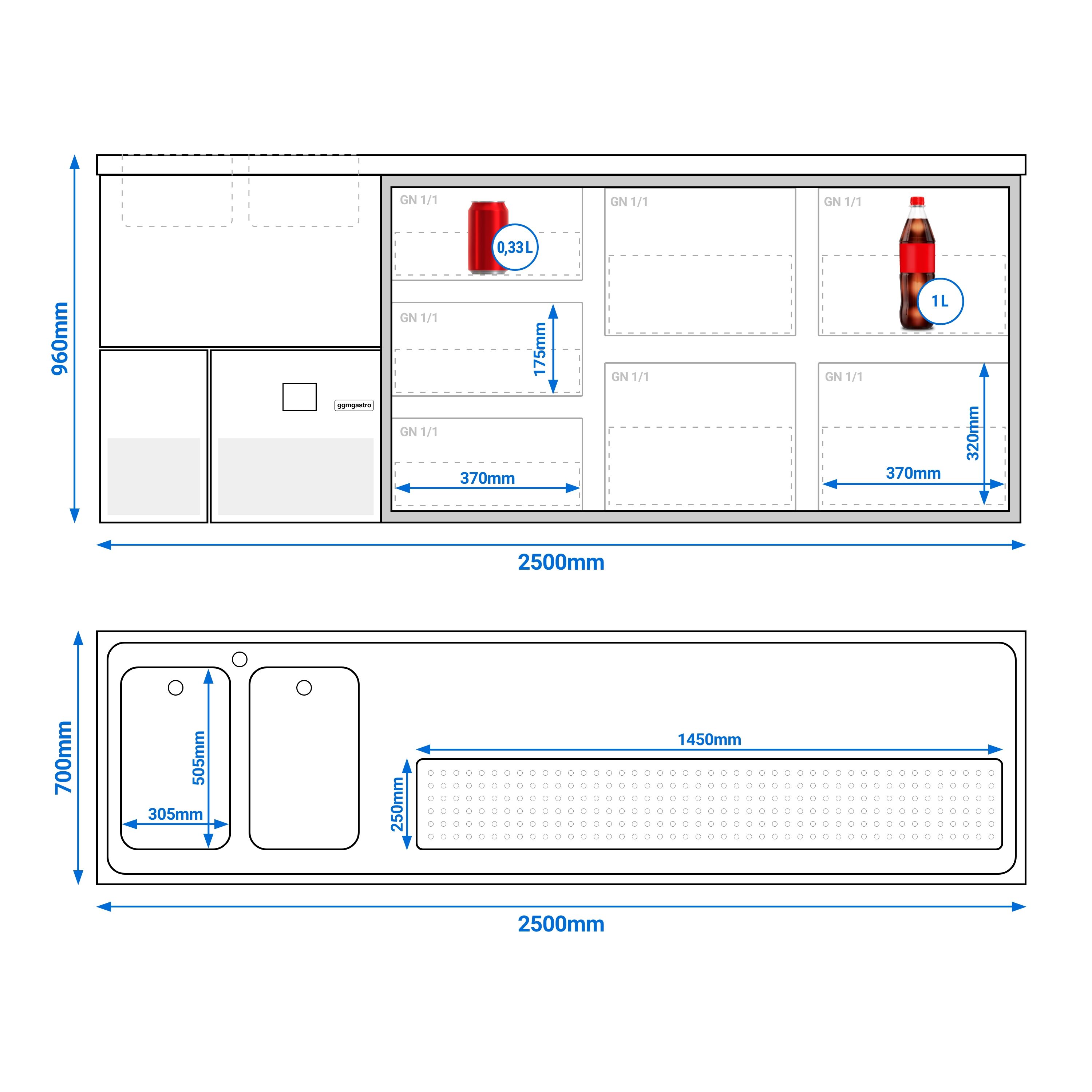 Comptoir de bar réfrigéré PREMIUM - 2500x700mm - 7 tiroirs en verre