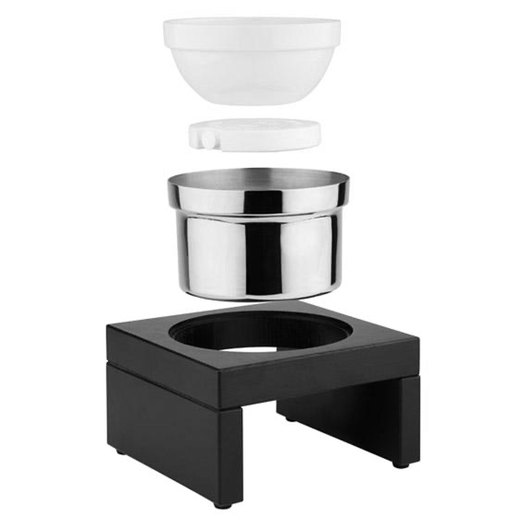 Saladier - BRIDGE - Mélamine et acier inoxydable 18/8 avec support en bois - Ø 230mm - 2,5L - Blanc/Dunkelbraun