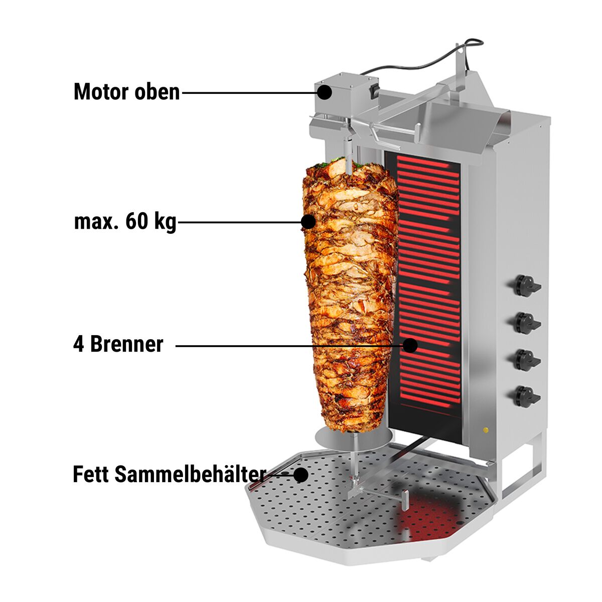 El Kebabgrill - Bordsmodell - max. 60 kg - inkl. 2 Flügeltürer