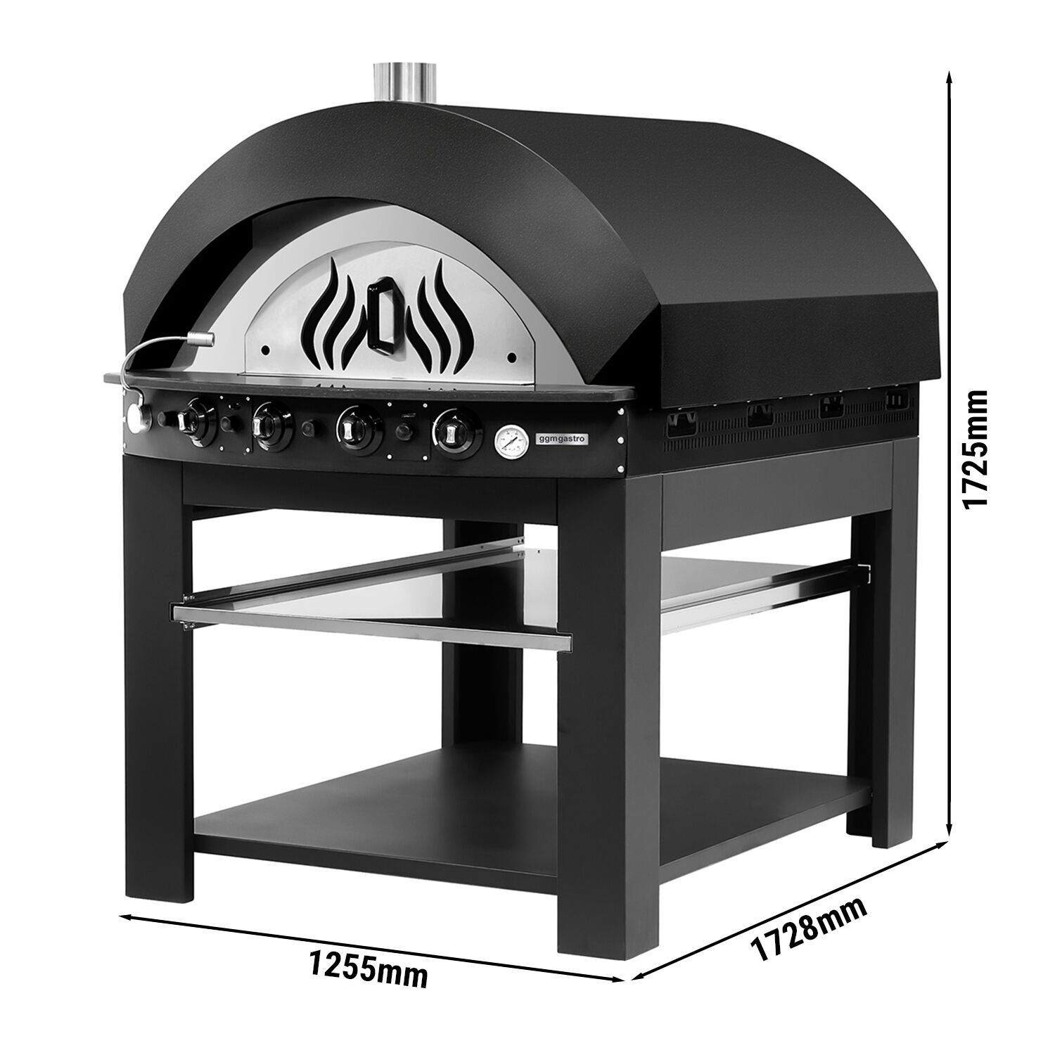 Four à pizza à gaz - 11 x 25 cm - Manuel - Noir - avec soubassement inclus