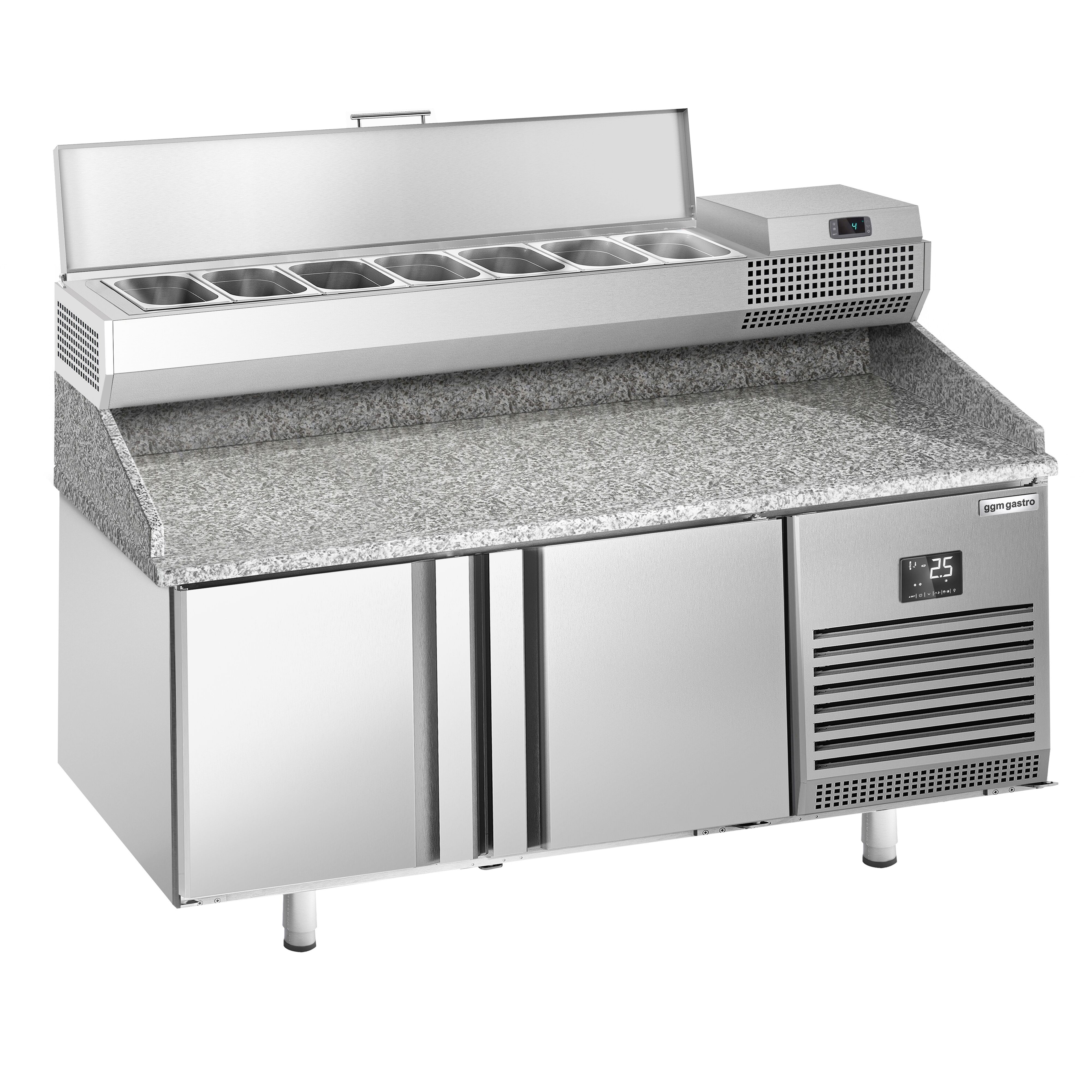 Table réfrigérée à pizza Premium PLUS - 1783x800 mm - avec 2 portes - incl. vitrine réfrigérée - 7x GN 1/4