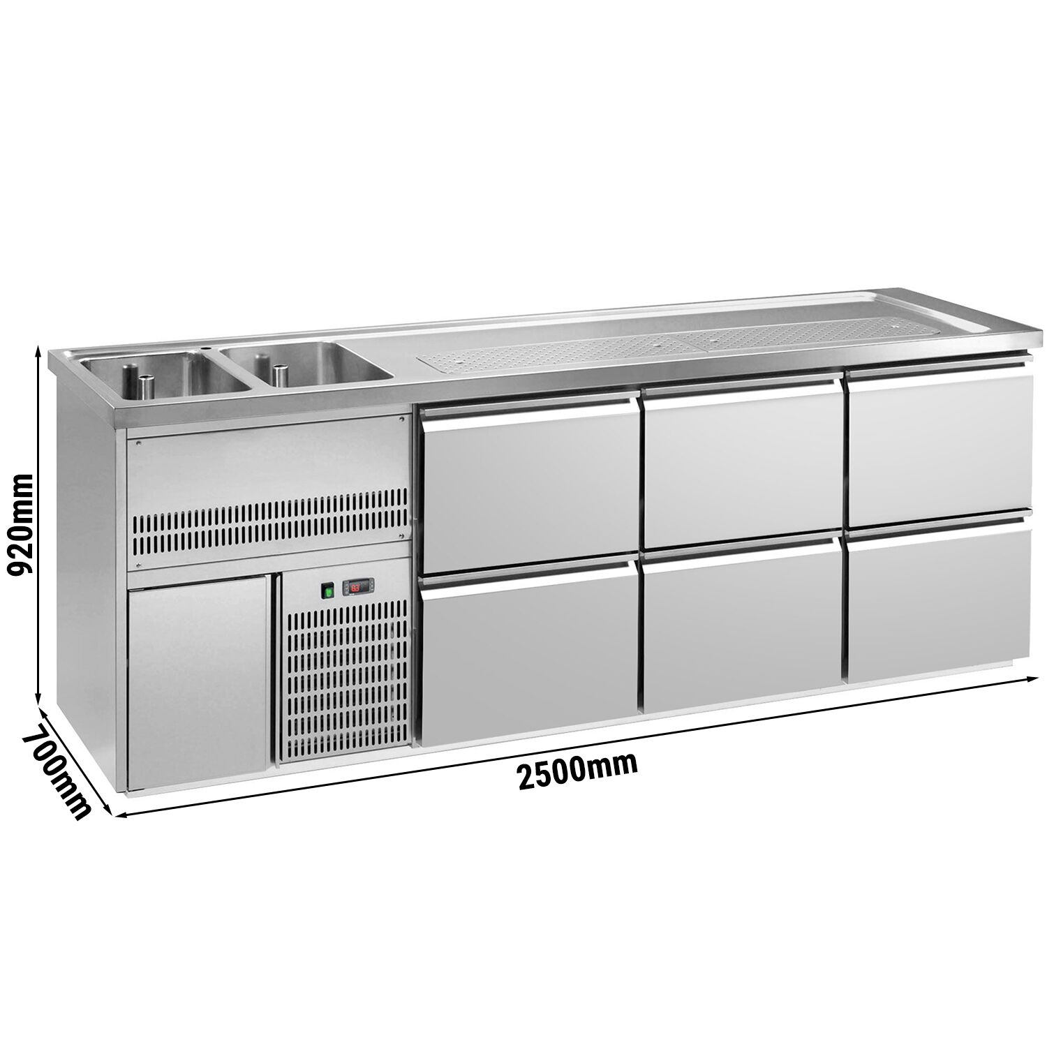 Comptoir de bar réfrigéré Premium PLUS - 2500x700mm - 6 tiroirs
