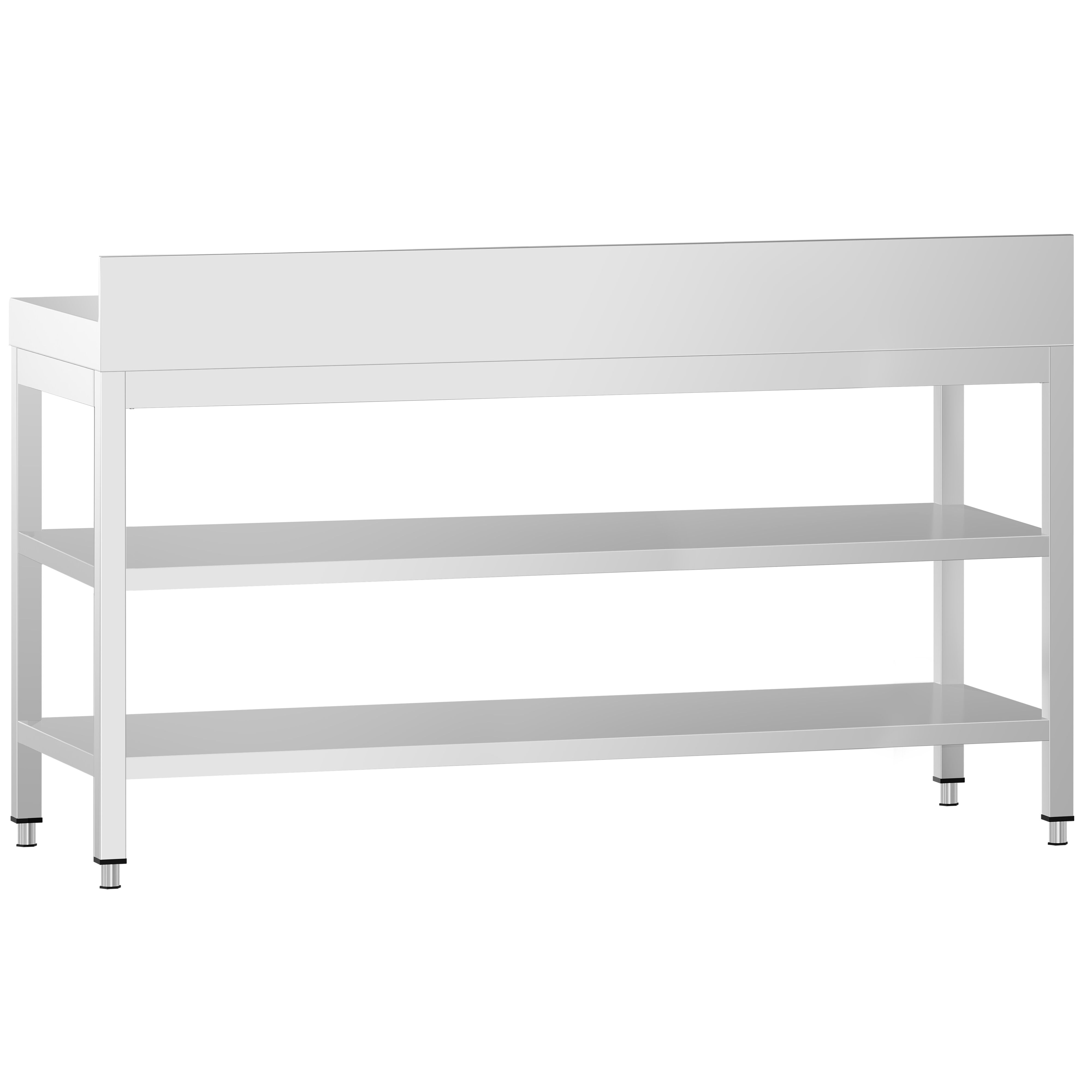 Table de travail inox PREMIUM - 2000 x 600 mm - avec tablette inférieure, Dosseret & Tablette intermédiaire