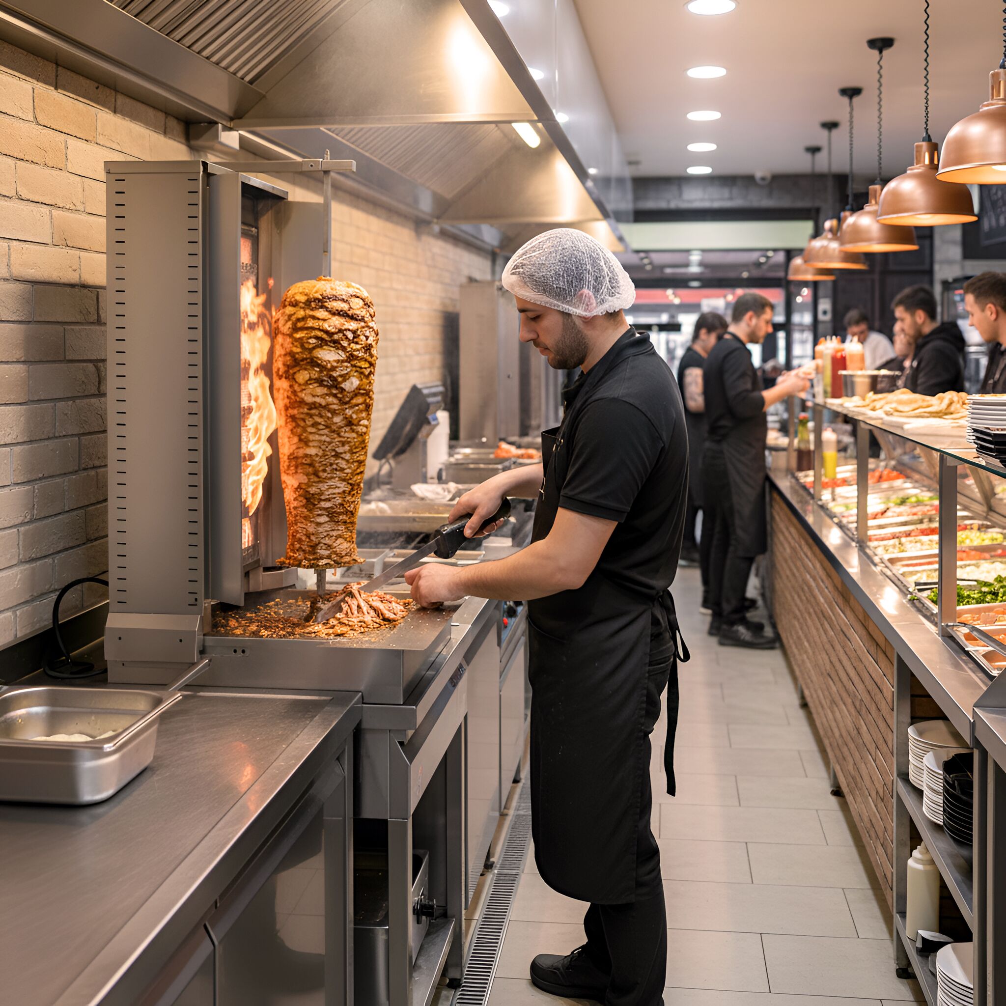 Gas Doner Kebab Grill (Shawarma/Gyros) - 4 Burner - 20kW - incl. 2 splash guards