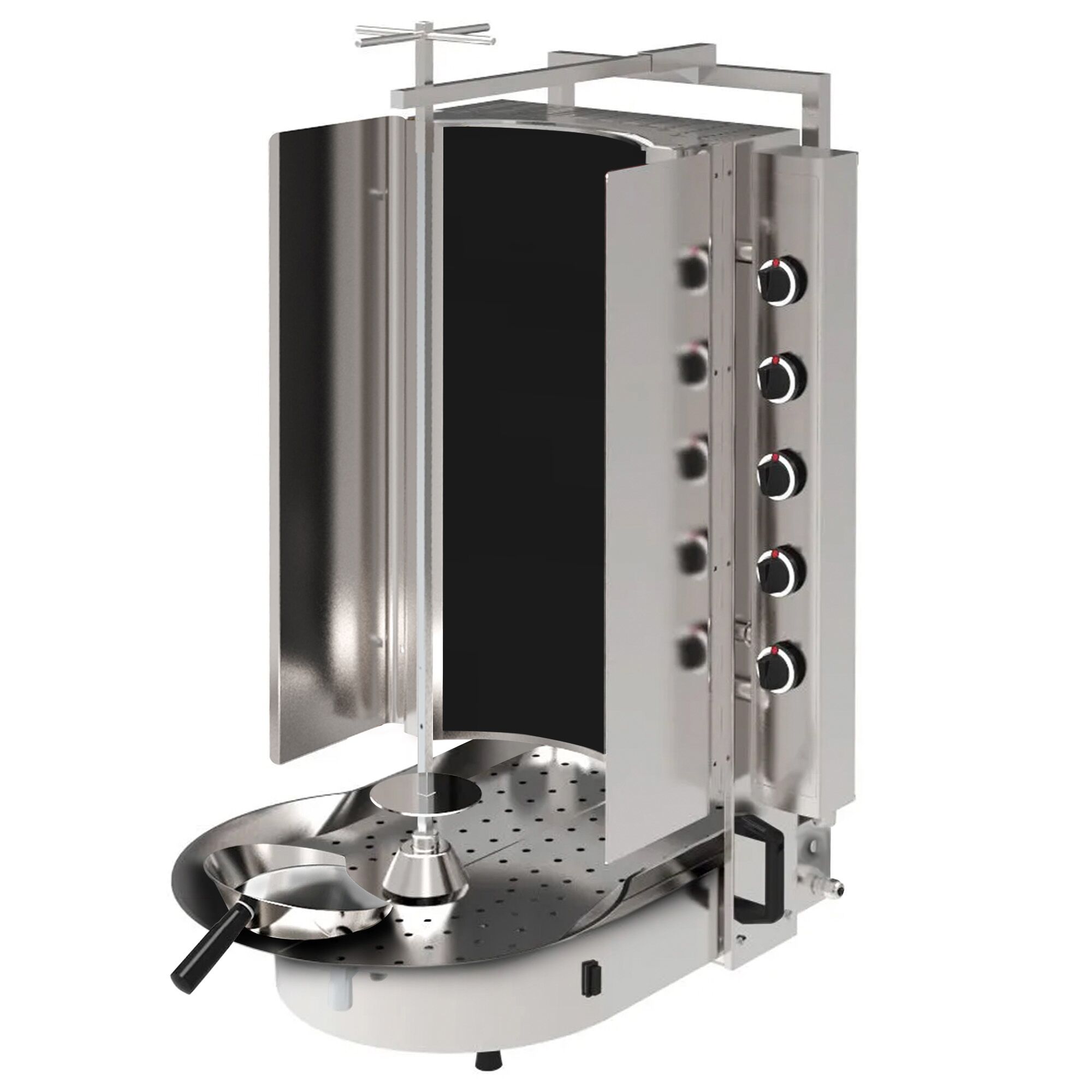 Gas Doner Kebab Grill (Shawarma/Gyros) - 10 Burner - up to 90kg - 20kW - Countertop - with ROBAX® glass - incl. skewer, clamp, meat plate, drip tray, kebab shovel & double doors