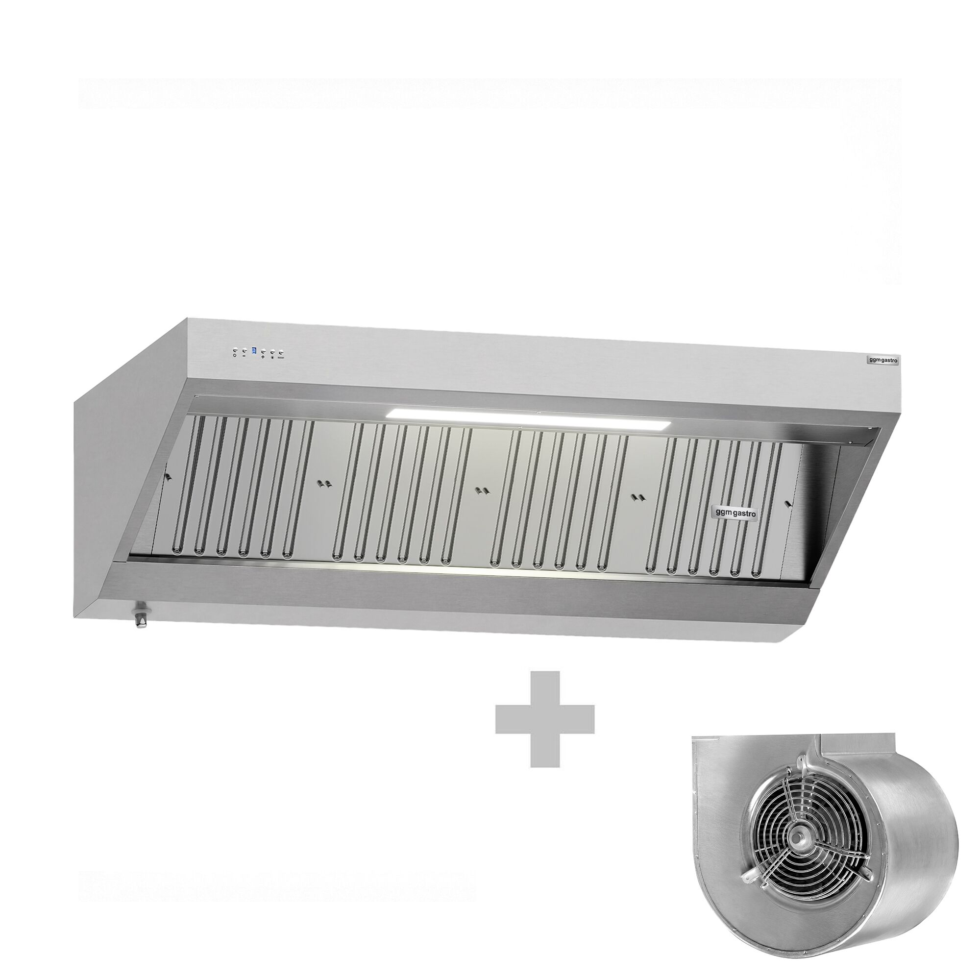 Commercial Wall-Mounted Extraction Canopy with Motor – 1800 mm – incl. Speed Controller, Baffle Filters & Light