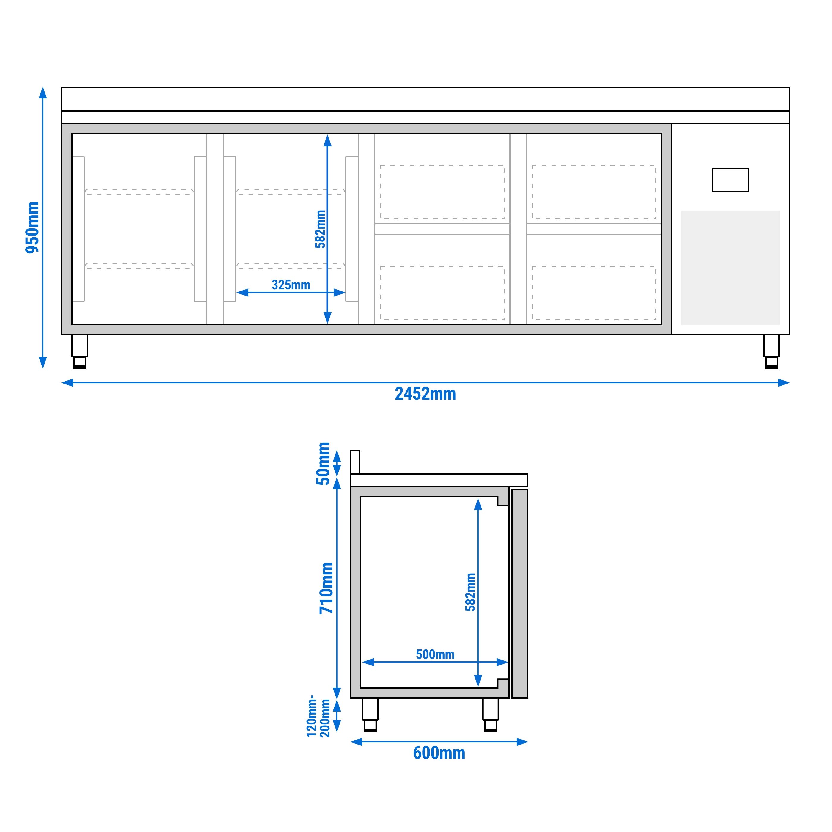 Table réfrigérée Premium PLUS - 2452 x 600 mm - avec 2 portes - 4 tiroirs - avec dosseret