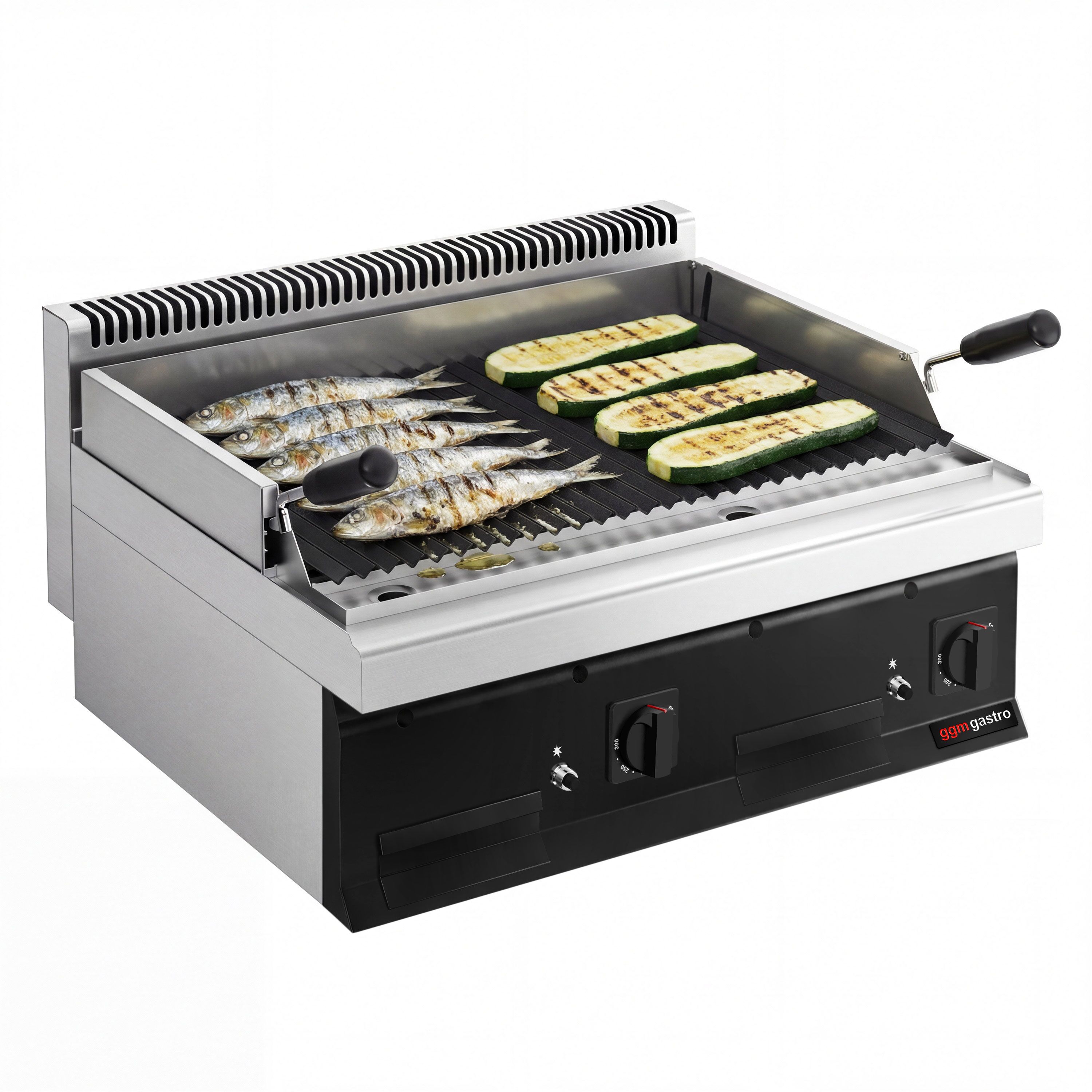 Commercial Gas Lava Rock Chargrill Mario 700 - 800mm - Countertop - Tilting Grill Grid - Black-front Fascia - 700mm Deep