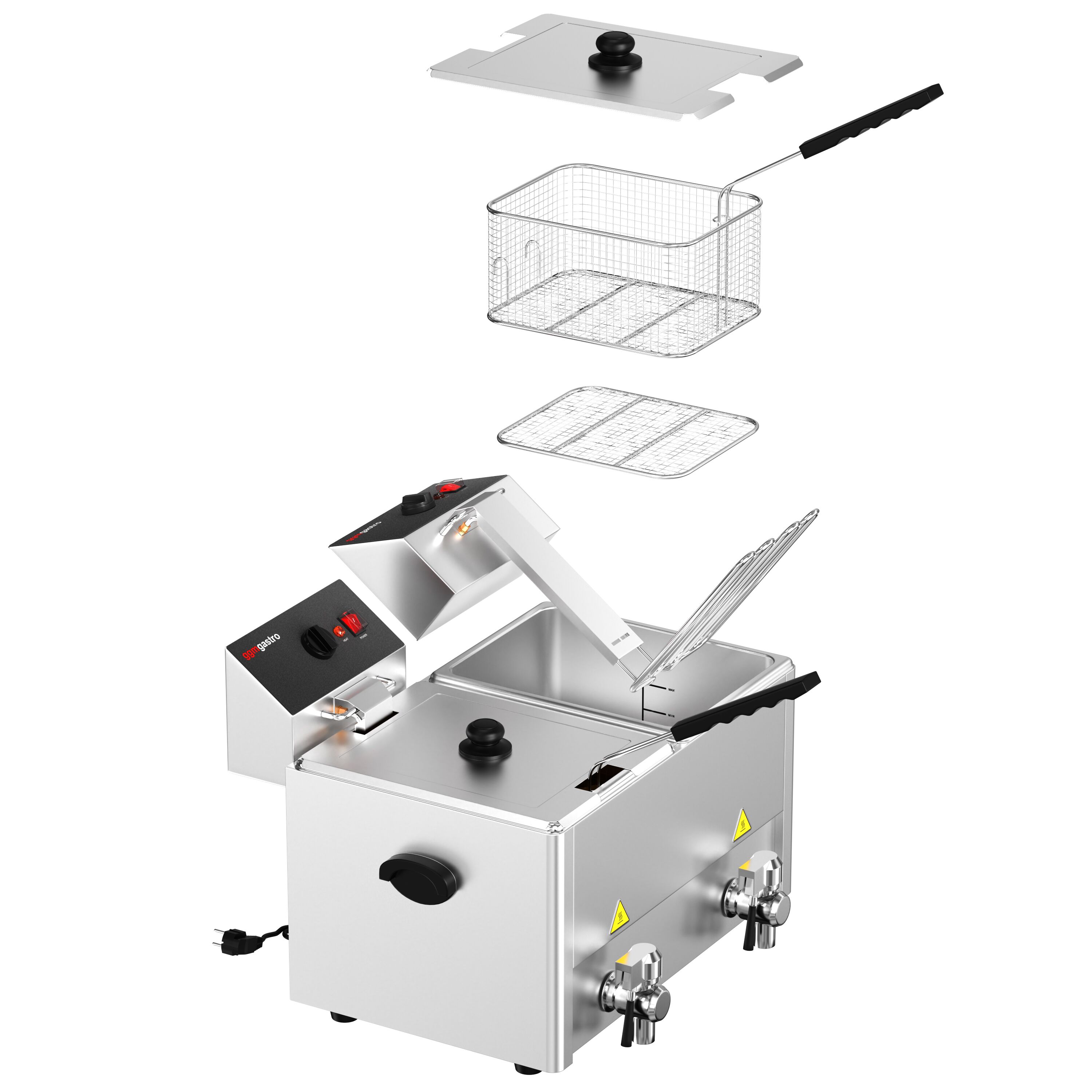 Friteuse électrique double – 8+8 litres – 6,5 kW – avec robinet de vidange