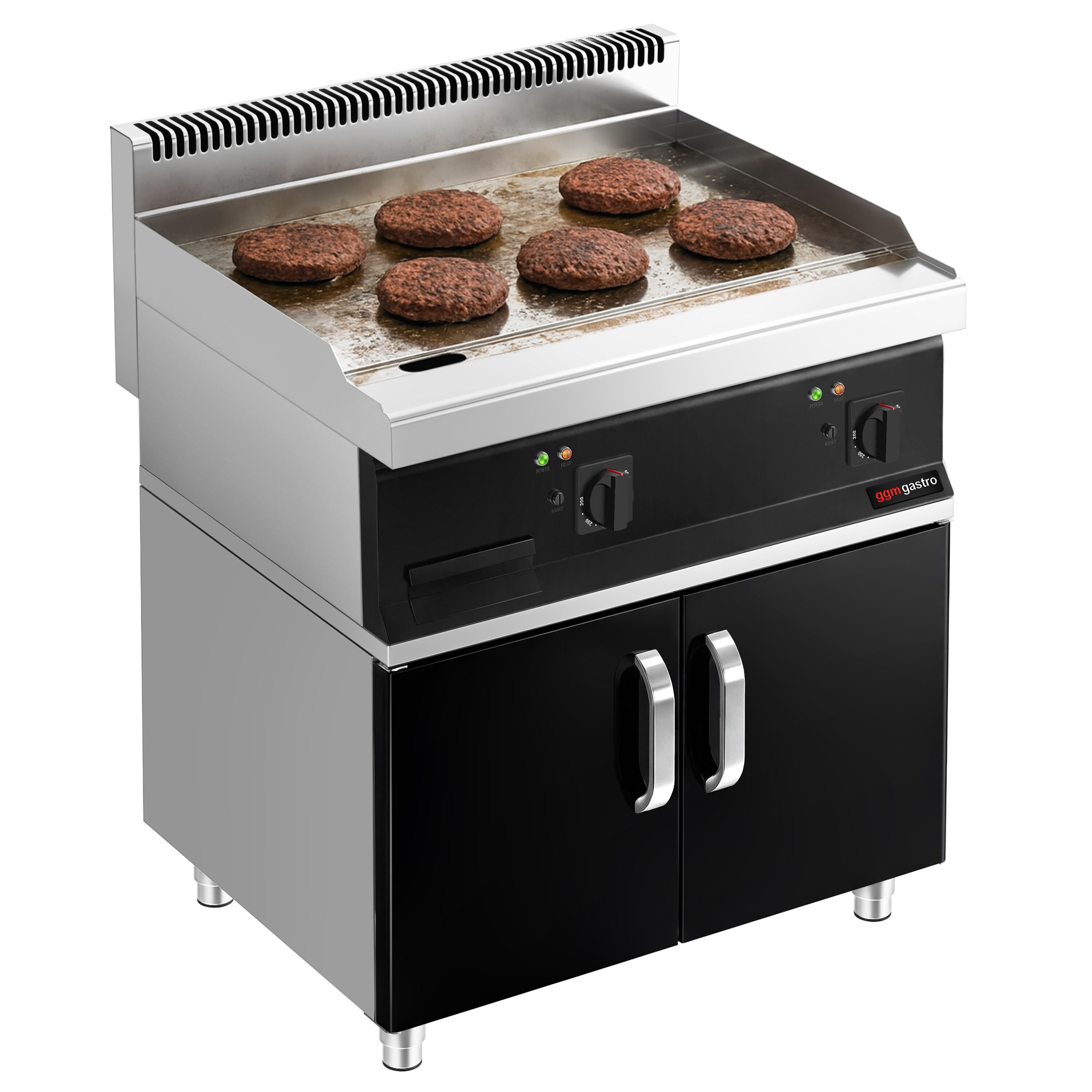 Plancha électrique - plaque chromée dure - 2 zones - 8,0 kW - Lisse - Surface de cuisson : 795x535mm - incl. soubassement avec 2 portes